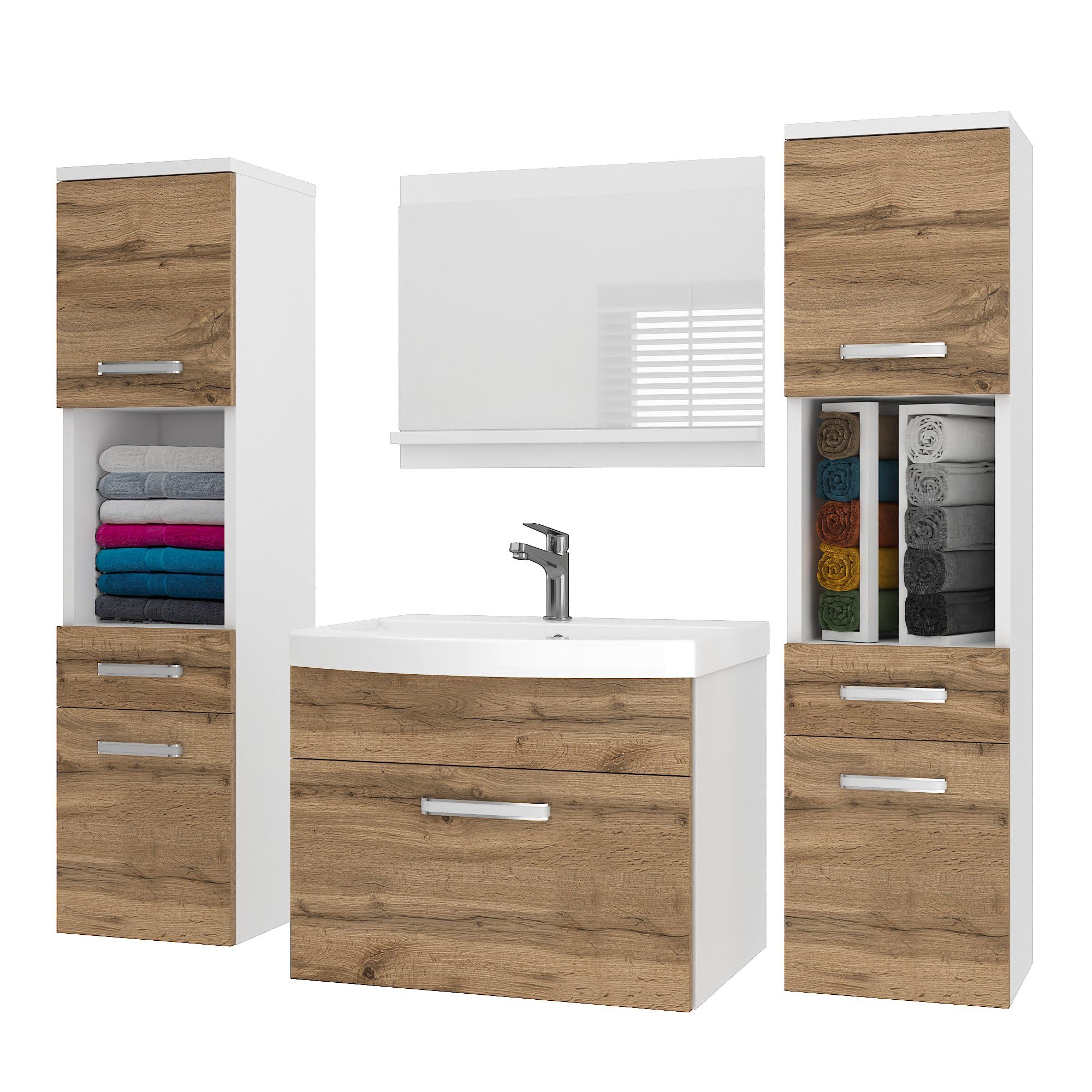 Belini PRIM6 Szafka łazienkowa pod umywalkę 120cm Dąb Wotan | Meble łazienkowe Dąb Wotan, montaż ścienny, mechanizm soft-close, panel drewniany FSC, umywalka i lustro w zestawie