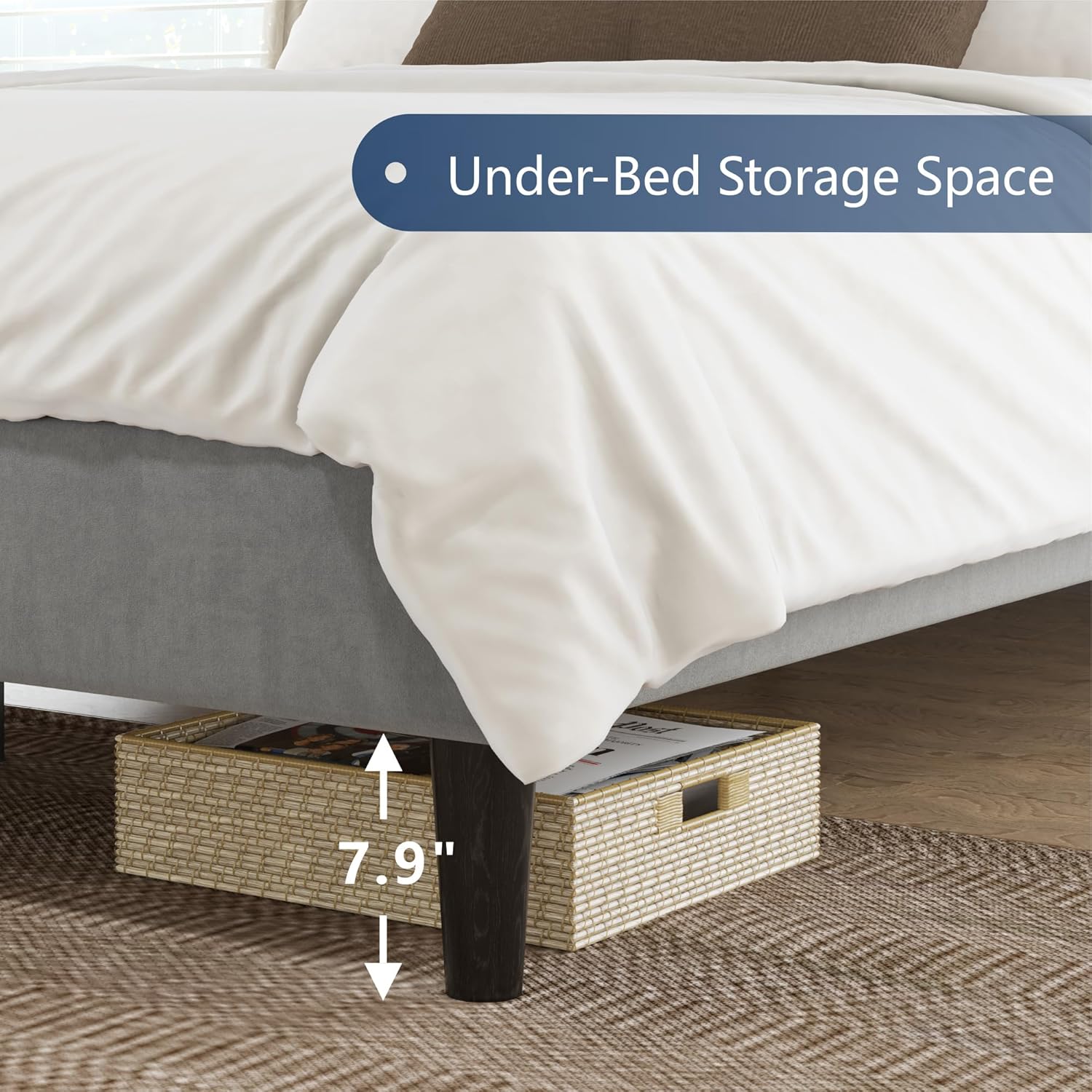 VanAcc Full Size Bed Frame, Velvet Upholstered Platform Bed with Channel Tufted Headboard, Mattress Foundation with Wood Slats, No Box Spring Needed, Noise Free, Light Gray