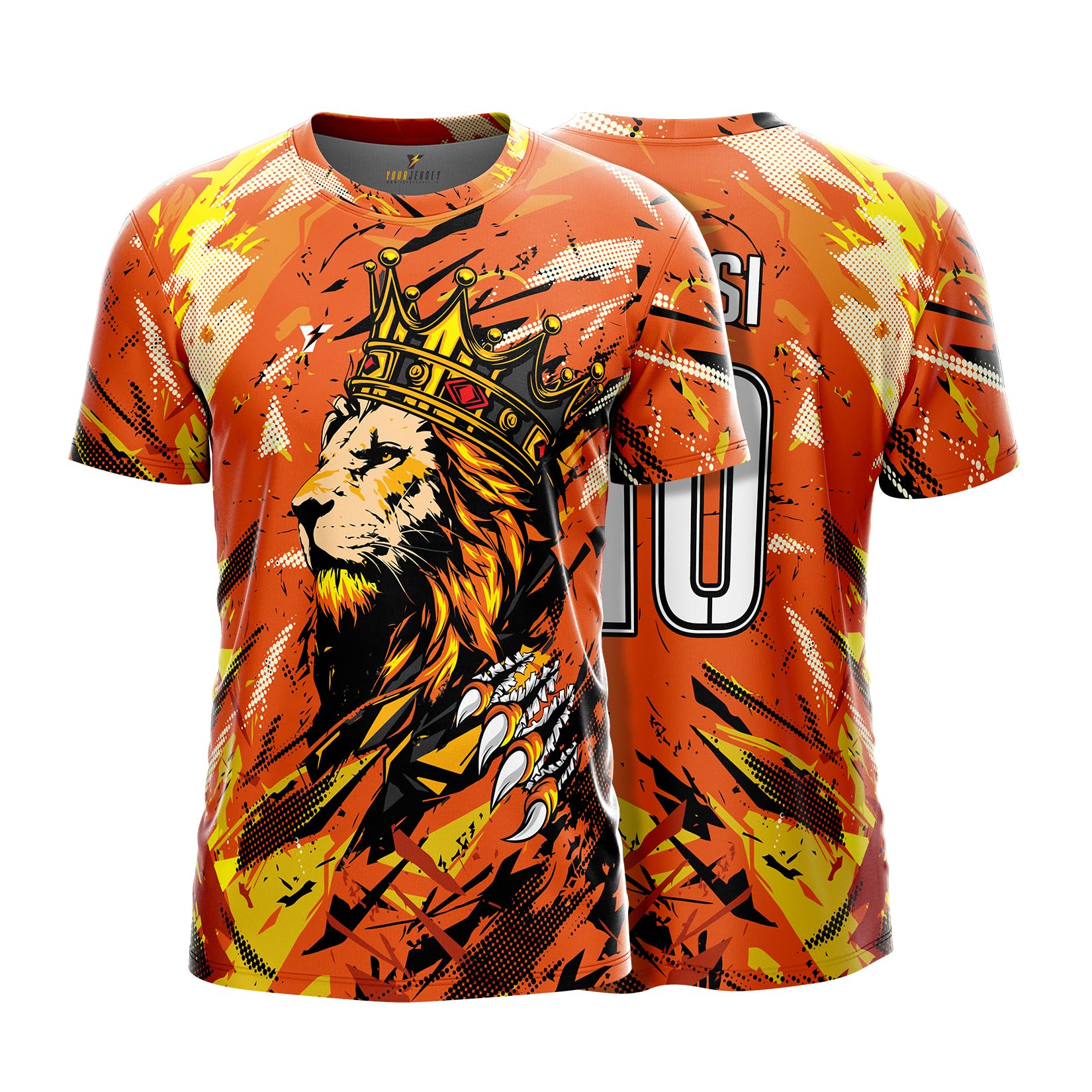 YOURJERSEY The King Orange Lion Jersey – Custom Name & Number – Men, Women & Kids – Royal Lion Crown Graphic – Sports & Streetwear T-Shirt – Sizes 2Y to 4XL-image-18