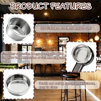 51mm Coffee Filter, 2 Pack Stainless Steel Portafilter Basket, 1 Cup & 2 Cup Non-Pressurized Espresso Filter, Reusable Replacement for 51mm Bottomless Portafilter