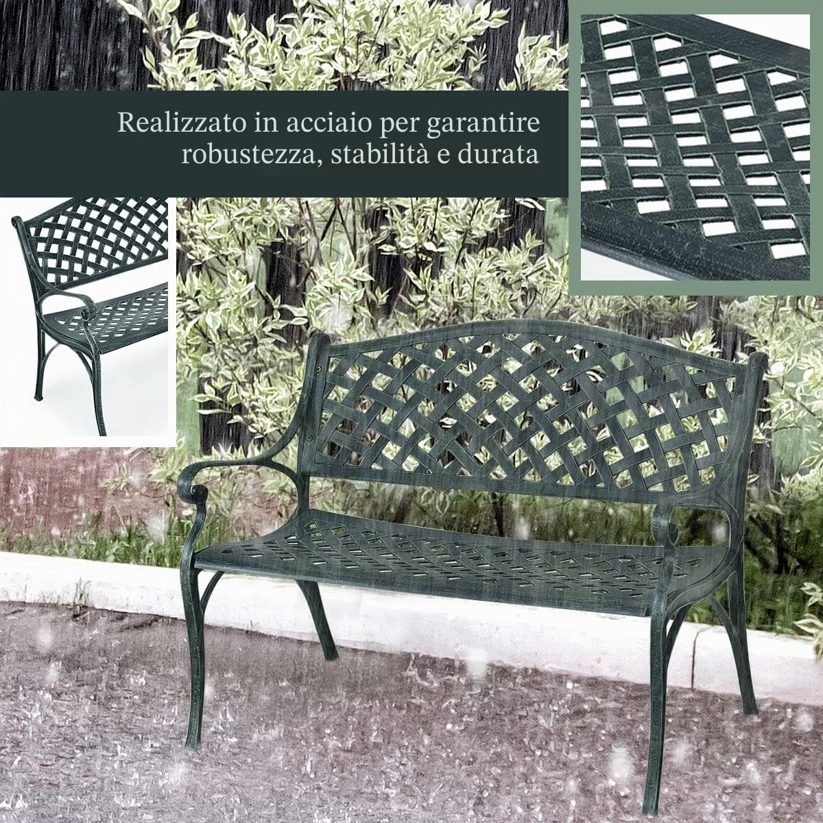 GIANTEX Panchina da Giardino in Metallo a 2 Posti | Seduta da Esterno con Schienale e Braccioli, Portata Fino a 210 kg, per Giardino, Balcone e Terrazza, 103 x 55 x 82 cm