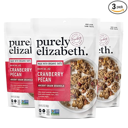 Purely Elizabeth, Cranberry Pecan, Ancient Grain Granola, Gluten-Free, Non-GMO, 12 Oz Bags (Pack of 3)