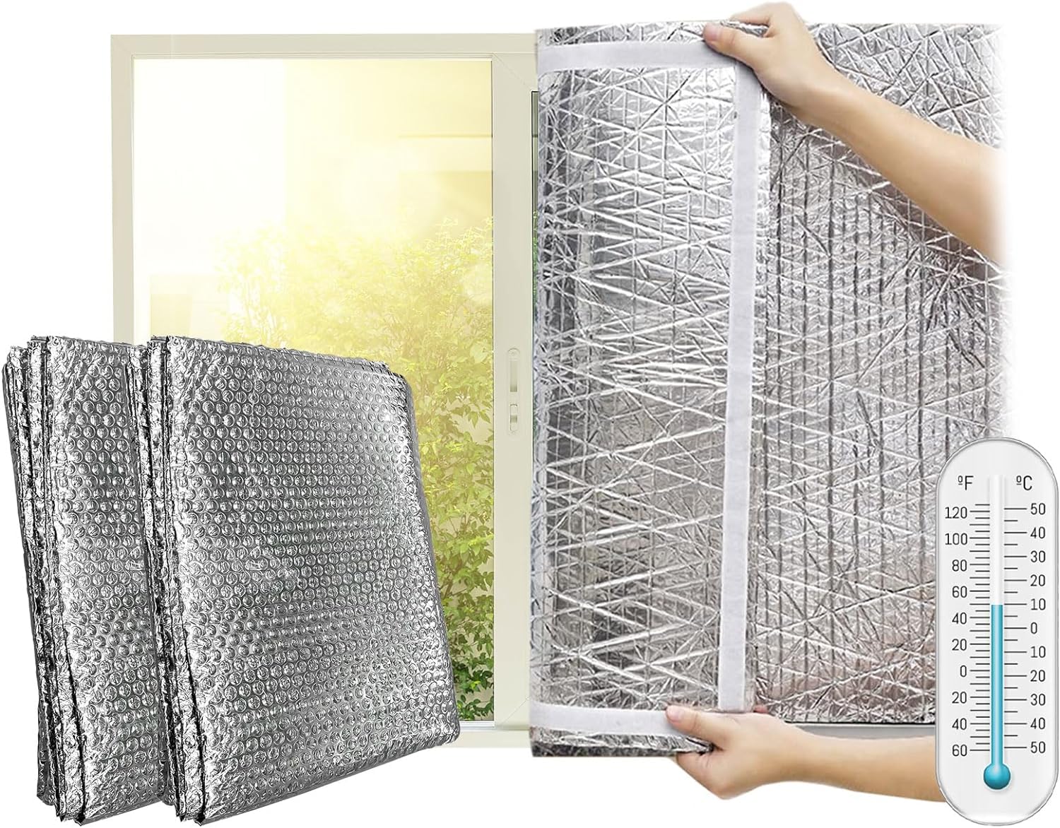 AISLANTE TERMICO VENTANAS | Reduce el frio de Invierno | 1.5x1.2m | Pack 2 uds | Autoadhesivo Se Instala sin Herramientas | Fabricado en España