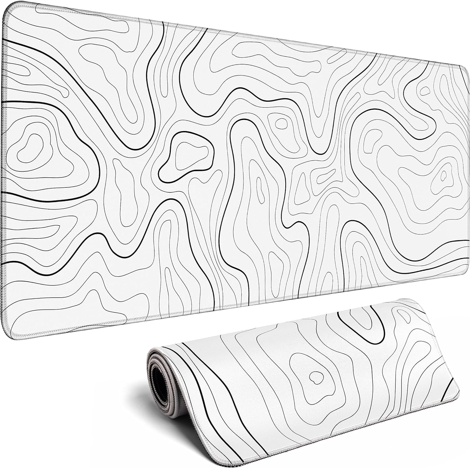 GTSOL Large Mouse Pad Gaming, Desk pad XL,Stylish Topographic Design, Extended Desk Mat with Stitched Edges, Anti-Slip Base for Ultimate Precision,White mouse pad, 31.5 x 11.8 inches