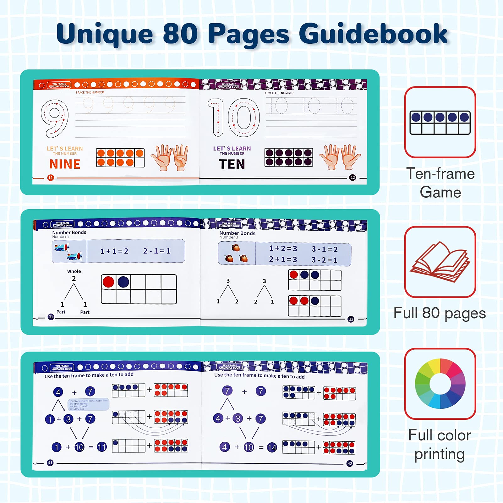 GAMENOTE Ten Frame Math Manipulatives Kindergarten Set TenFrames