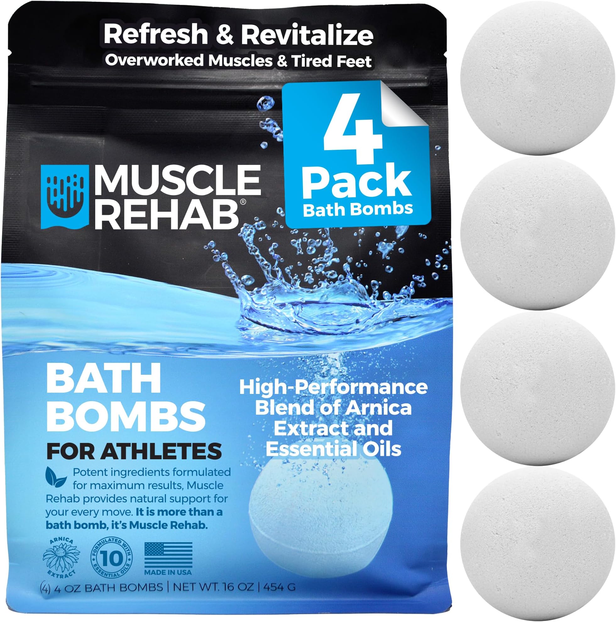 Muscle Rehab Bath Bombs for Athletes, White, 450 g