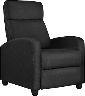 Yaheeteh Recliner Chair Adjustable Modern Single Reclining Sofa Upholstered Chair Fabric Recliner with Pocket Spring Living Room Bedroom Home Theater Black
