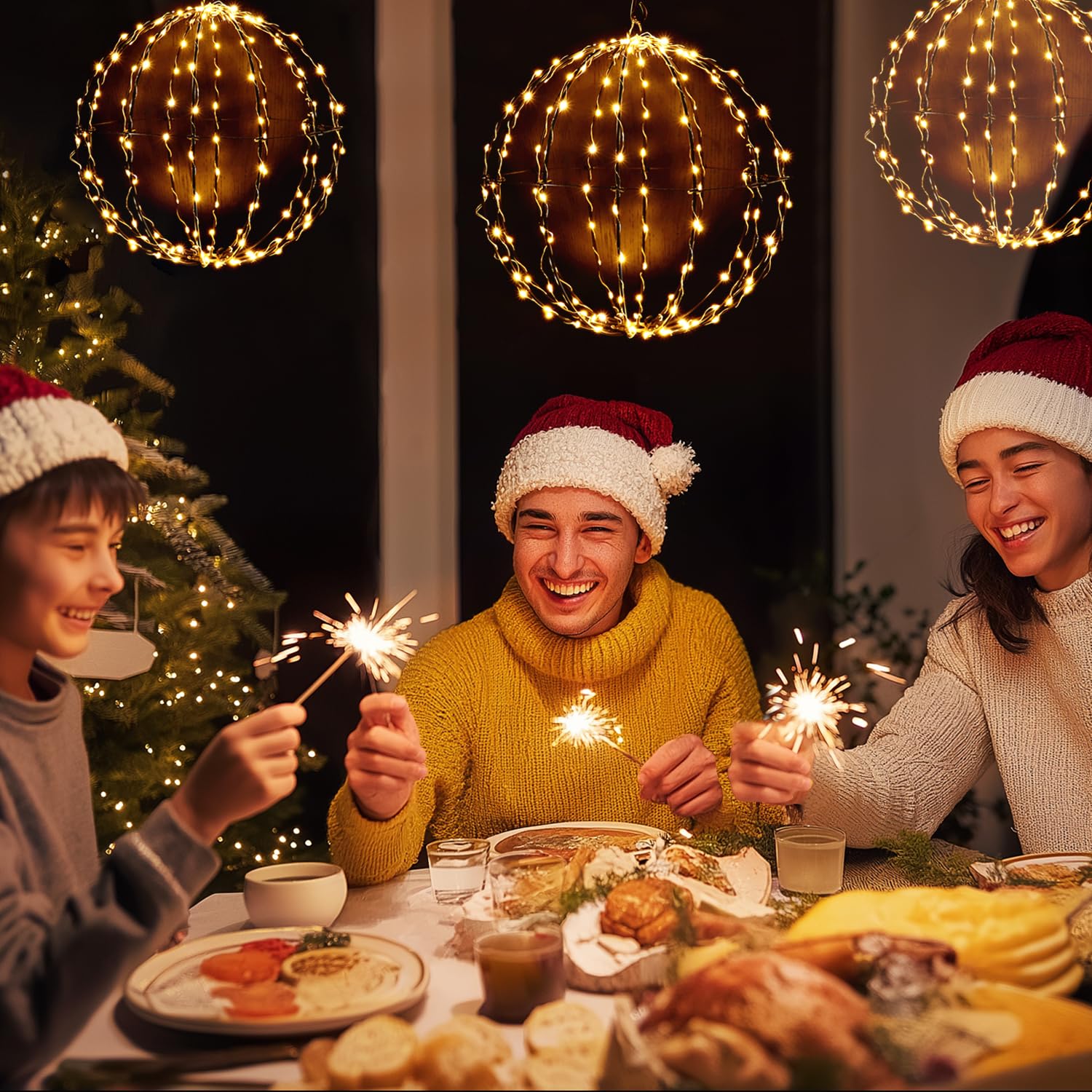 Illuminazione solare natalizia per esterni con telecomando, 2 pezzi, sfera a LED da appendere, diametro 30 cm, 140 LED, 1200 mAh, timer 4/6/8h, dimmerabile, 8 modalità, IP44, impermeabile, catena