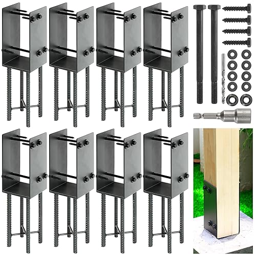 Miniatura 32 de Soporte de poste de acero inoxidable en forma de U de 6 x 6 pulgadas (5.5 x 5.5 pulgadas), anclaje de poste de hormigón húmedo, soporte de base