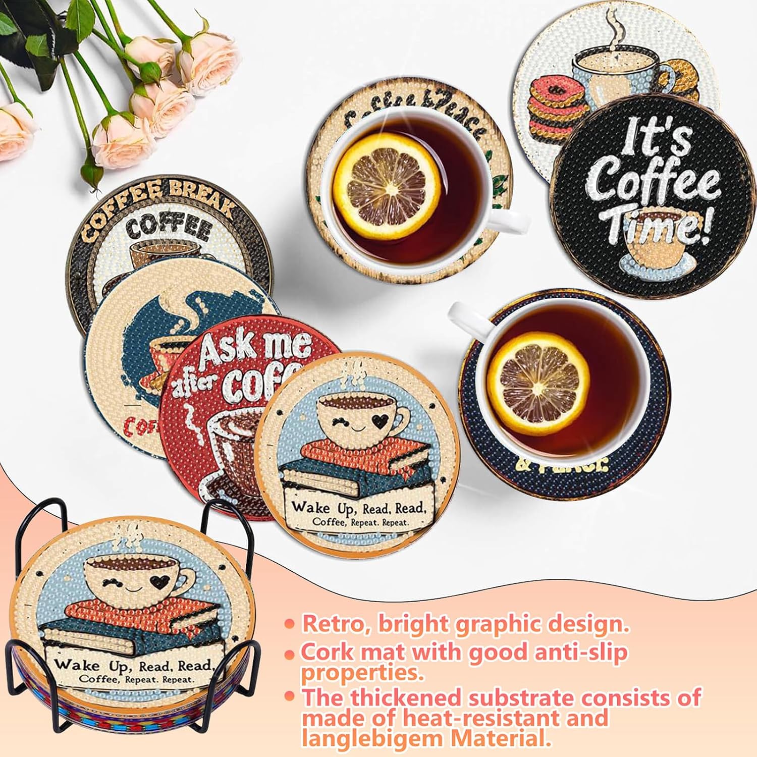 Coffee Diamond Art Coasters Kit for Adults, Diamond Painting Coasters 8 Pcs image 2