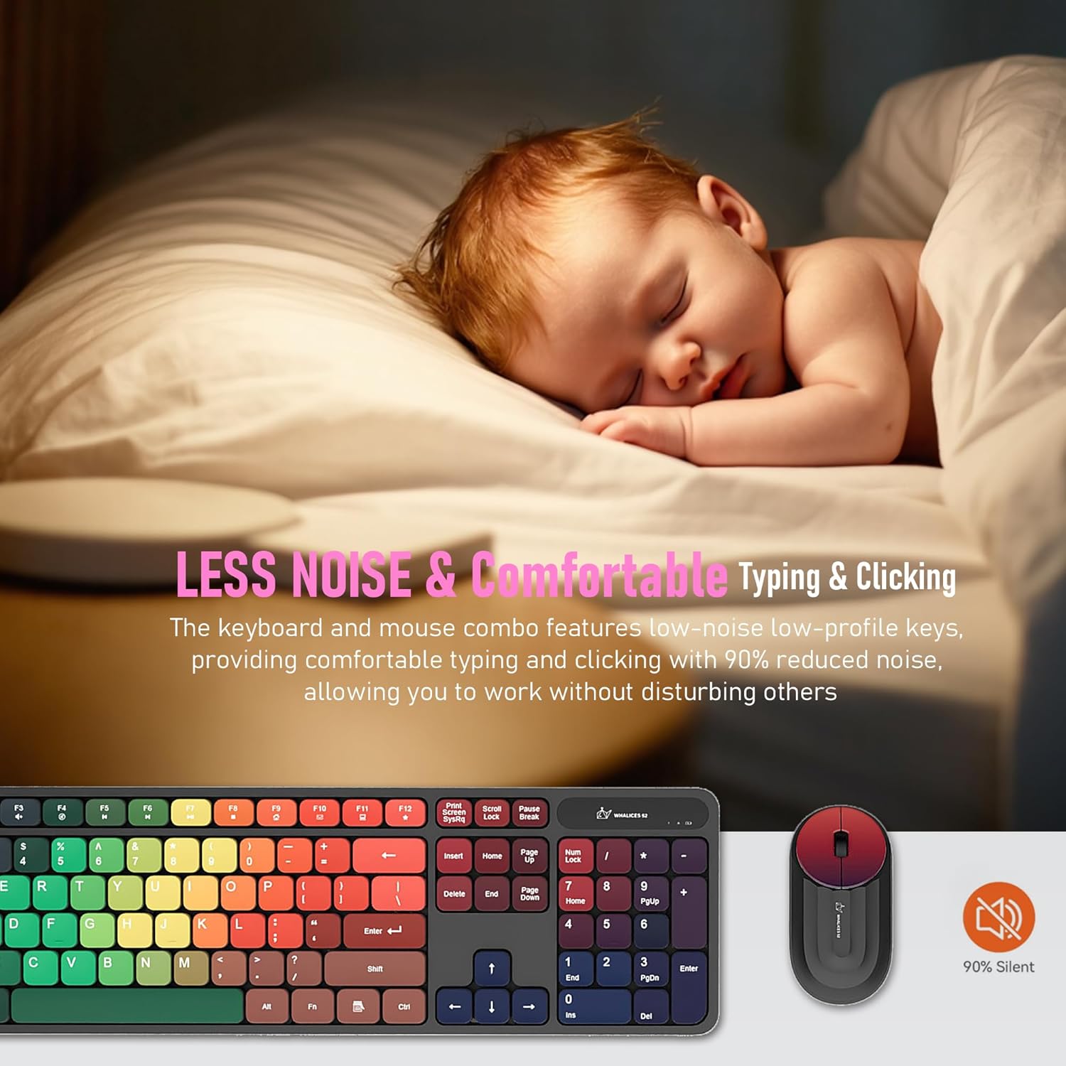 Colorful Computer Wireless Keyboard Mouse Combos, Rechargeable 2.4GHz Cordless Full-Sized Keyboard and Mouse, Compatible with PC/Laptop/Desktop for School & Home Office(Black-Colorful)