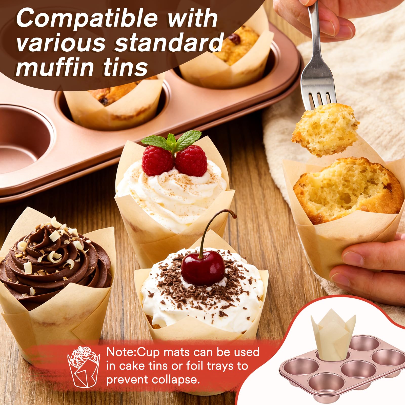 Alyvisun 100 Pirottini per Muffin Carta Antigrasso, Pirottini Muffin e Cupcake, Forme Muffin in Carta Non Adesiva per Casa Feste e Pasticcerie - 3