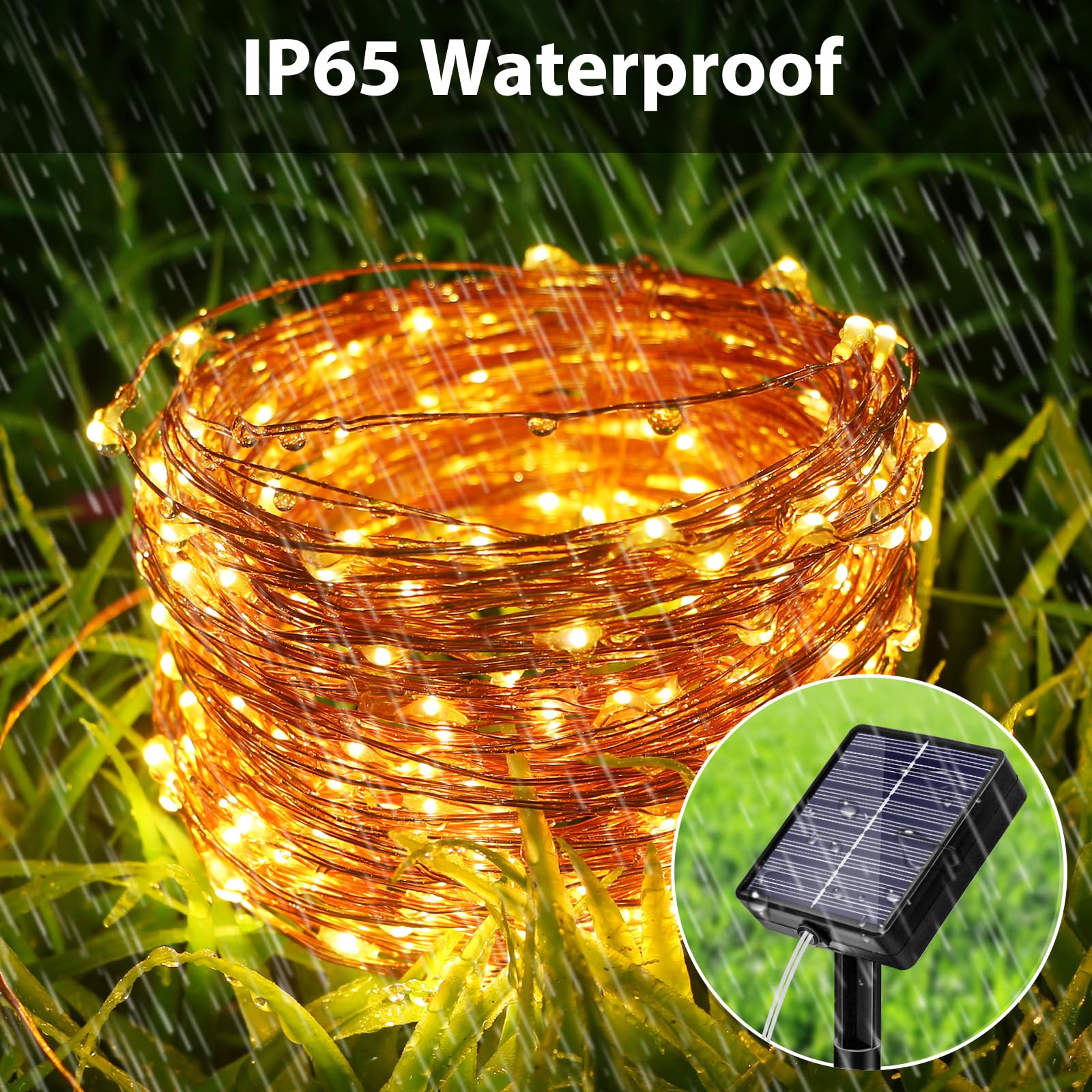 Peasur 3 Pacchi Luci Solari Esterno, 3 x 12M 120LED Catena Luminosa Esterno Solare, Impermeabile Lucine Esterno Energia Solare Filo di Rame Luce Decor Per Giardino Albero Natale, Bianco Caldo
