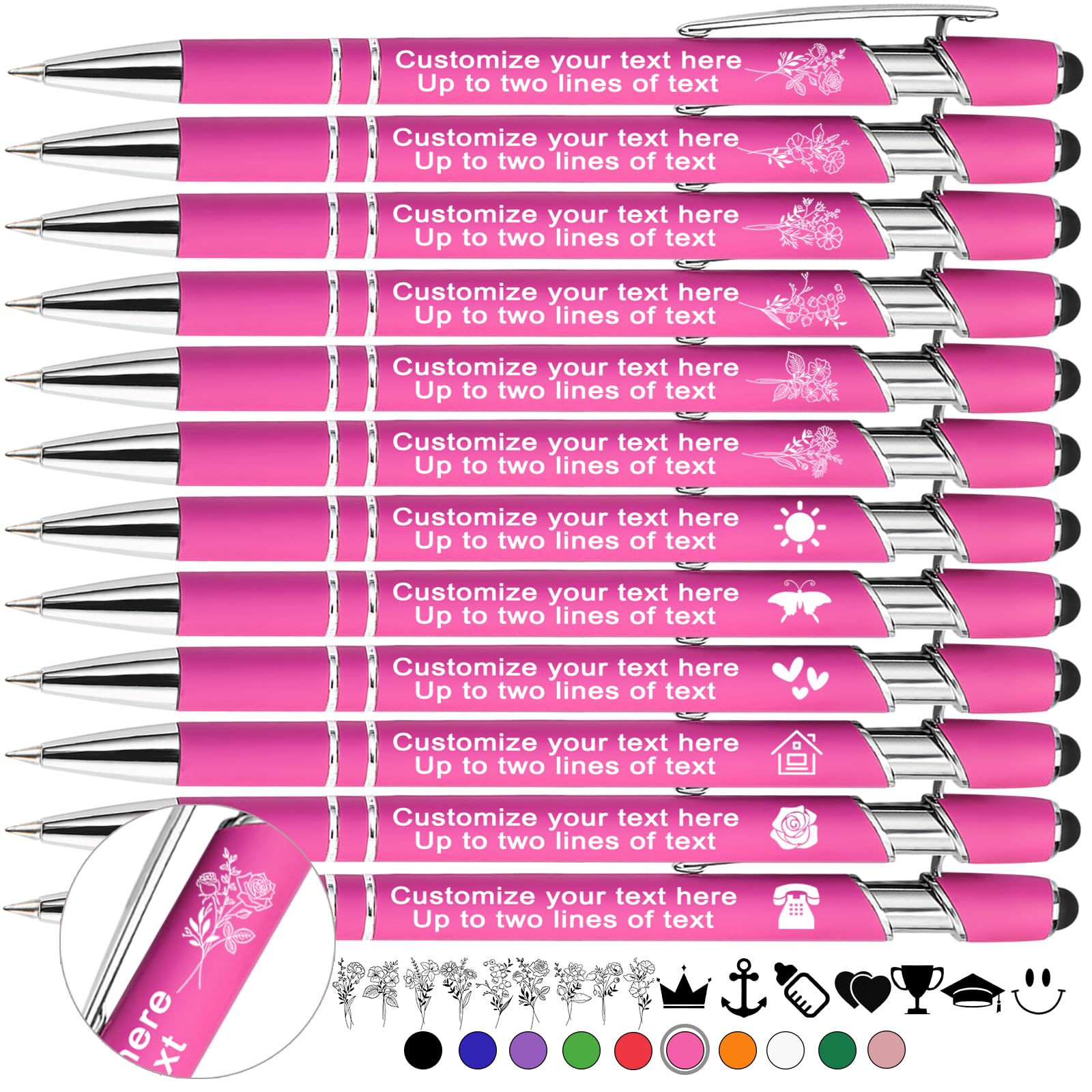 Xihedfd Personalised Pens Custom with Birth Flower Engraved Customised Stylus Pens Bulk with Name Text Logo Metal Ballpoint Pen Gift for Office Business School-30 Pieces