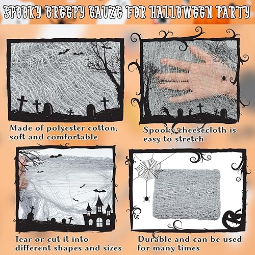 Miniatura 3 de ZeeDix Paquete de 12 paños espeluznantes de Halloween de 30 x 75 pulgadas, decoración de Halloween, tela de gasa espeluznante para suministros de