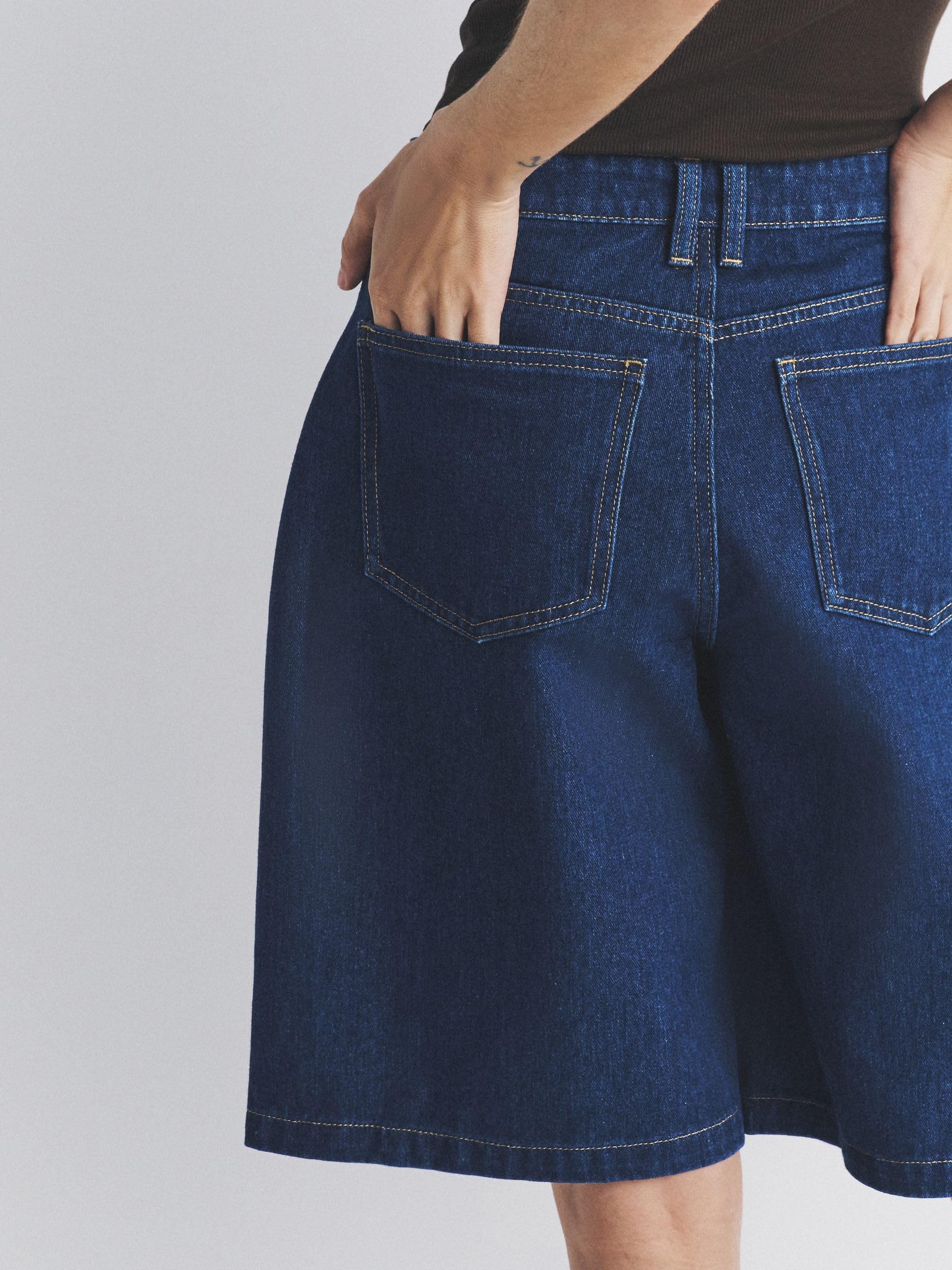 THE SET Donne Confezione da 2 Bermuda | Denim, Adulto, Standard, Mid Rise, Button, Lavabile in lavatrice