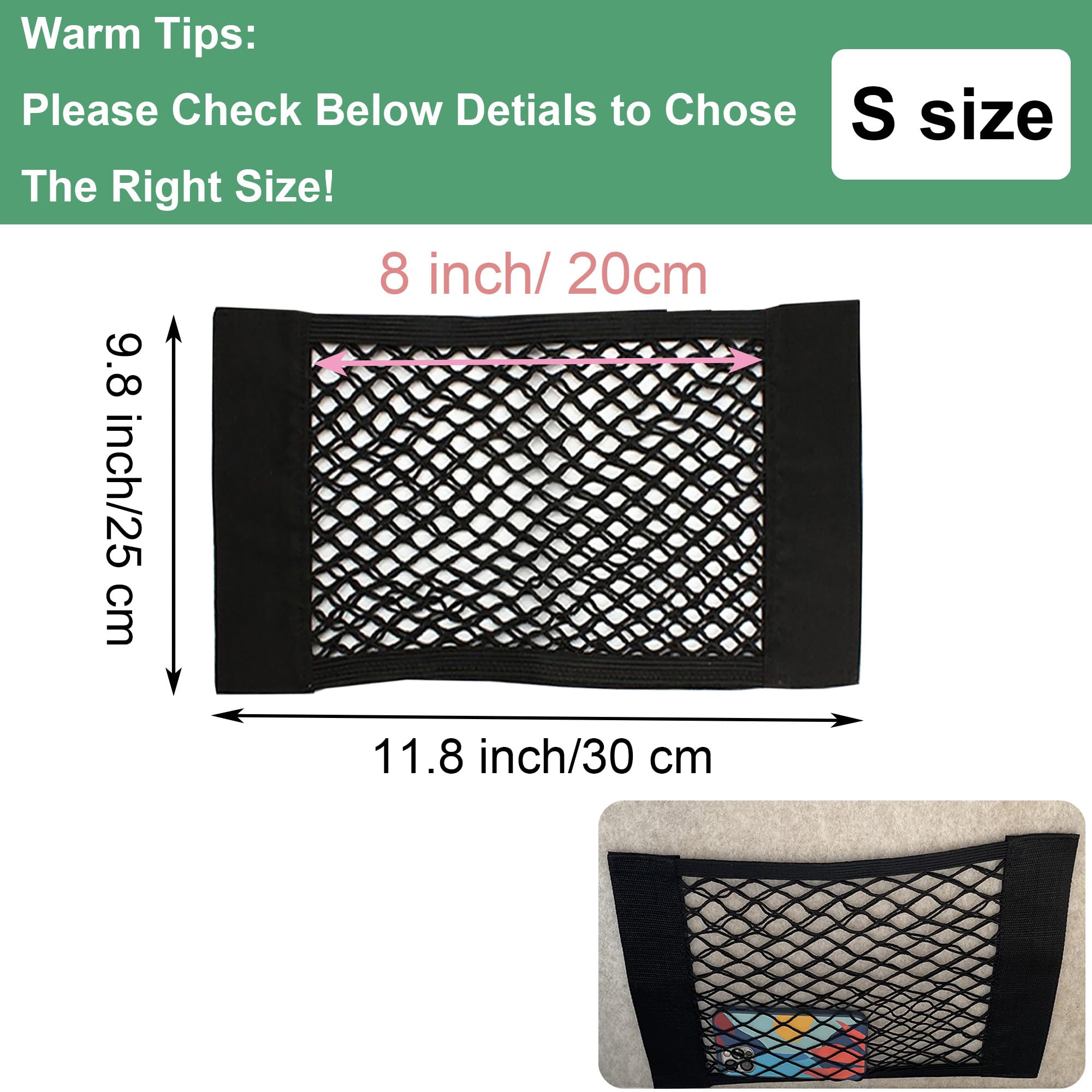 KAKKOII 2pcs Cargo Net Car Storage Net - Stretchable Mesh Pocket Net Magic Tape Universal Mesh Car Accessories Interior Organizer (S)