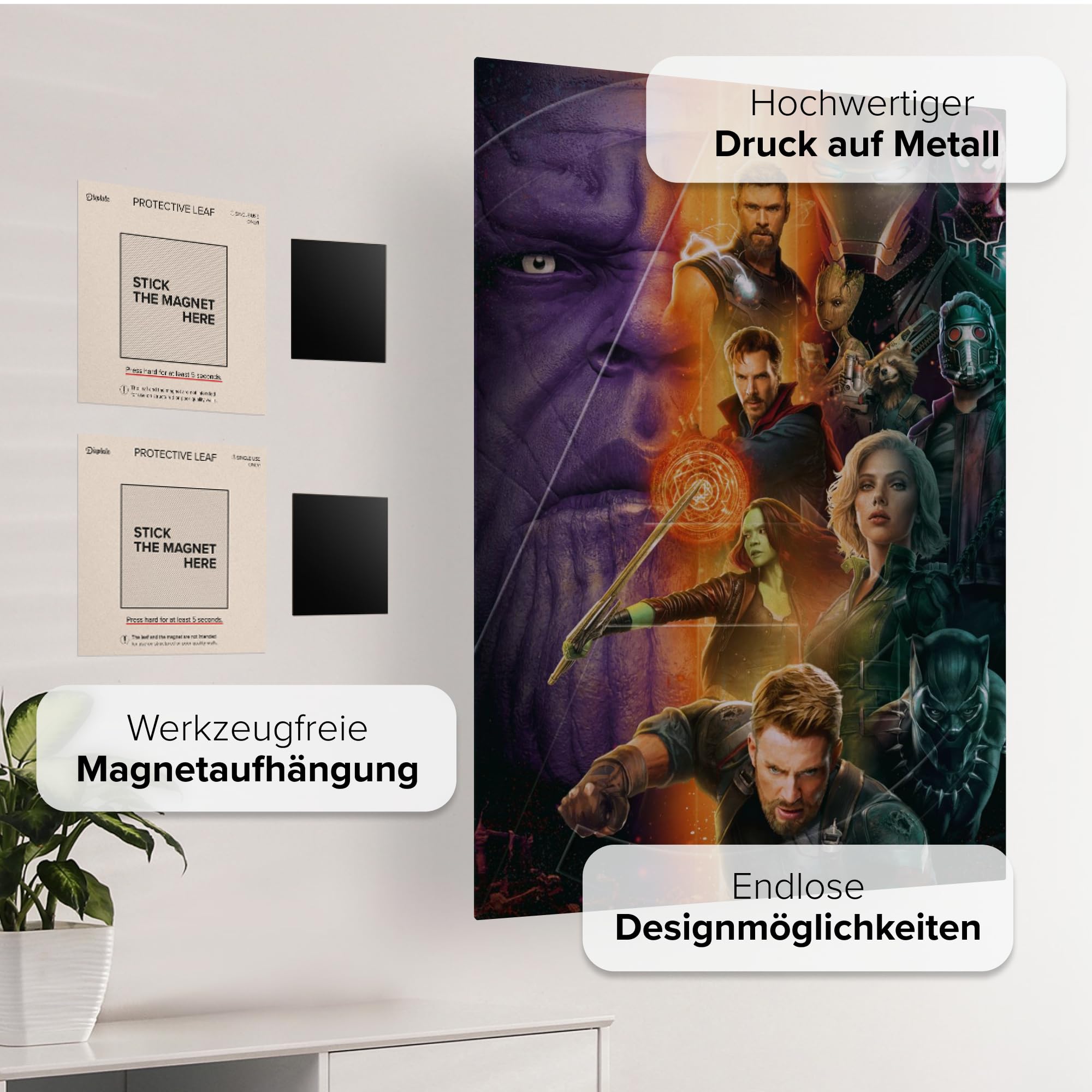 Displate Poster In Metallo - Decorazioni da Parete Decorazione Murale - Marvel - Avengers Team - 67,5 x 48 cm Matt