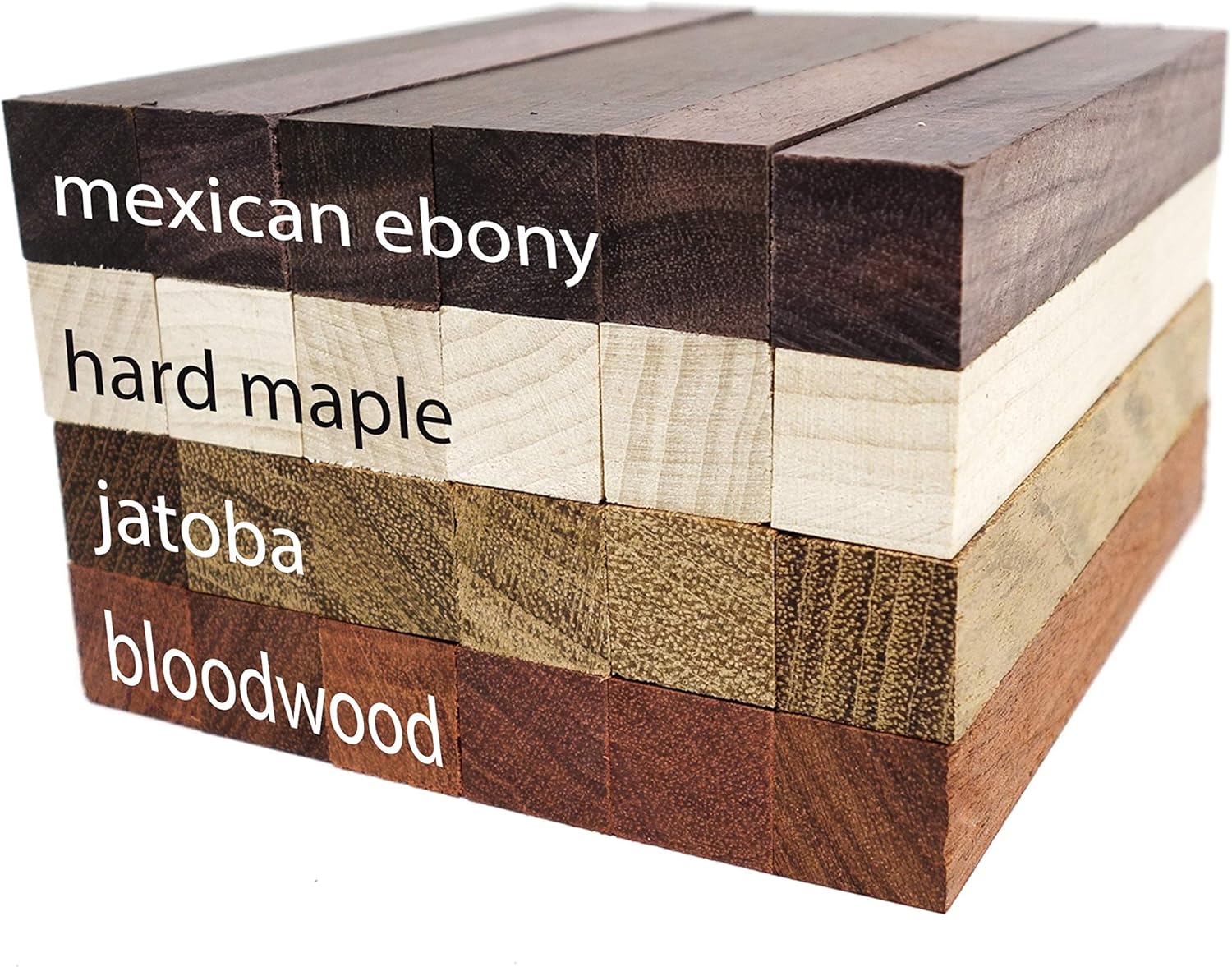 Exotic Wood Pen Blanks 24-Pack Pen Turning Supplies, DIY Pen Crafts: Bloodwood, Mexican Ebony, Jatoba, Hard Maple, 6 of Each Wood Type, 5 x 3/4 x 3/4 inches