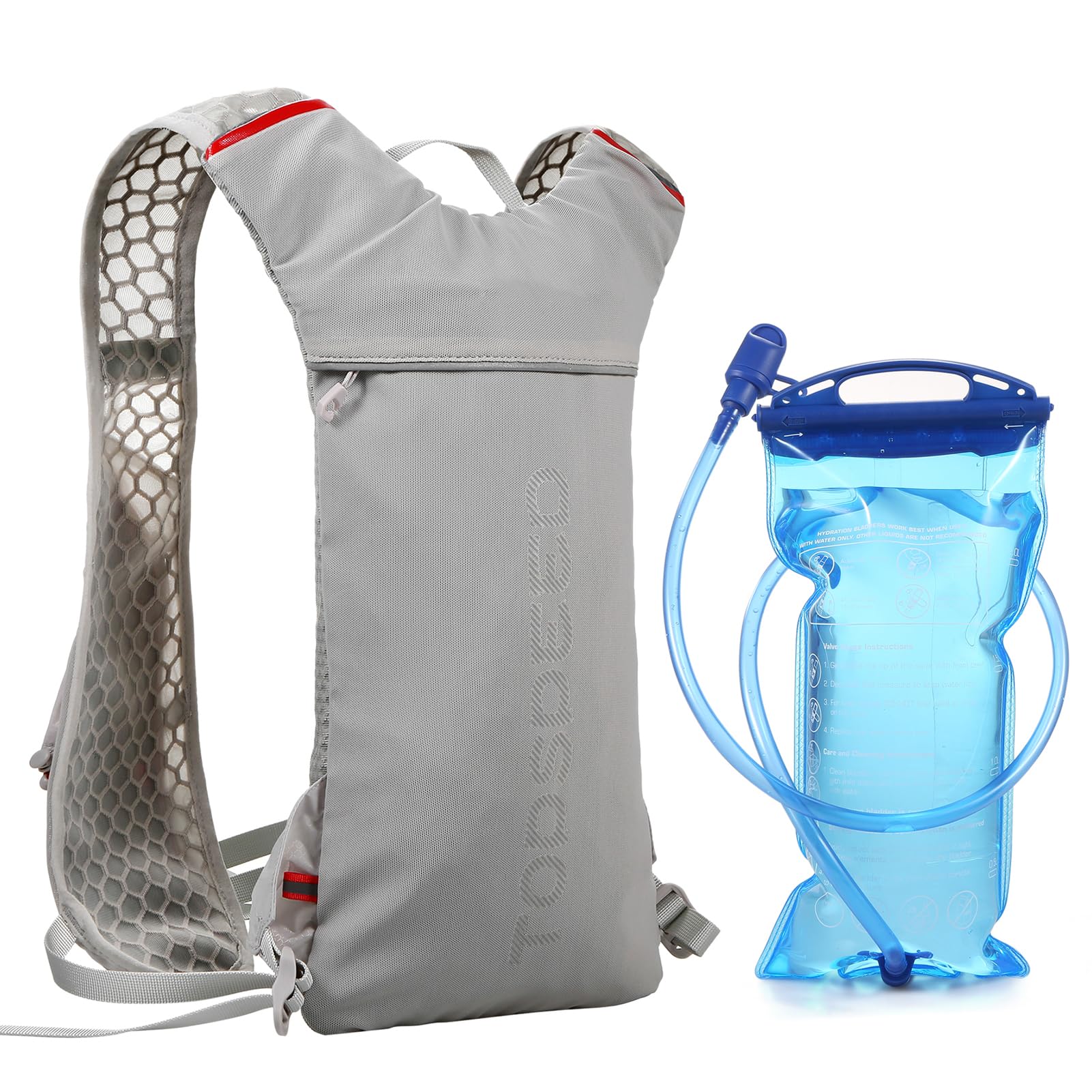 Lixada Léger Sac à Dos Hydratation 5L Sac à Dos de Course Sac à Dos d'hydratation Grande capacité en Plein air Sac à Dos d'équitation Léger pour la Course (Gris avec réservoir d'hydratation)