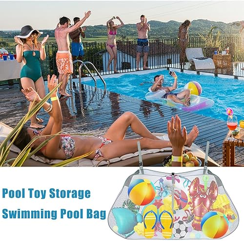 Miniatura 3 de Bolsa de almacenamiento para flotador de piscina, organizador de malla plegable ajustable para colgar en la piscina, bolsa de almacenamiento de