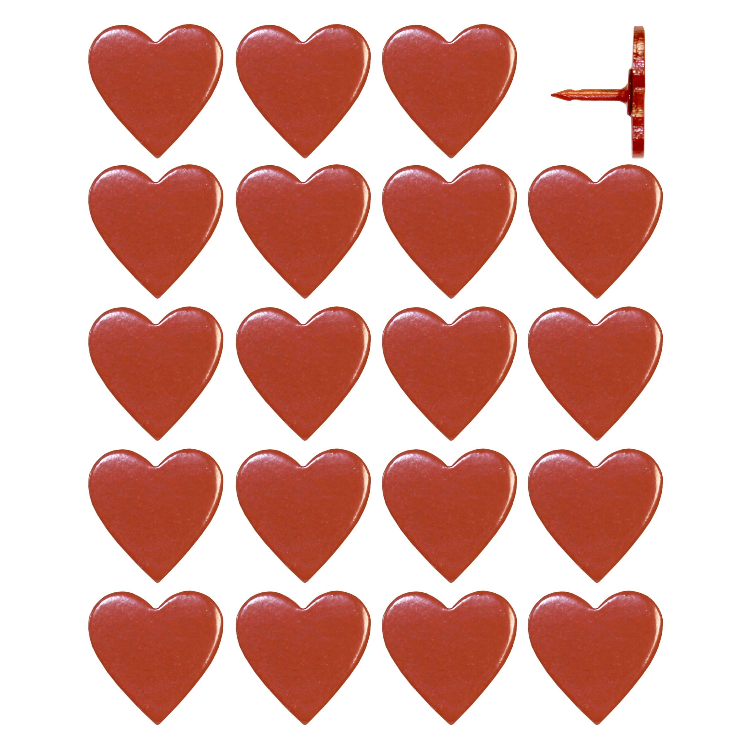 Big Red Heart Push Pins - Large Red Metal Heart Map Pins - for Cork Board, Maps, or Lapel Pin Use - Designed in USA - Set of 20