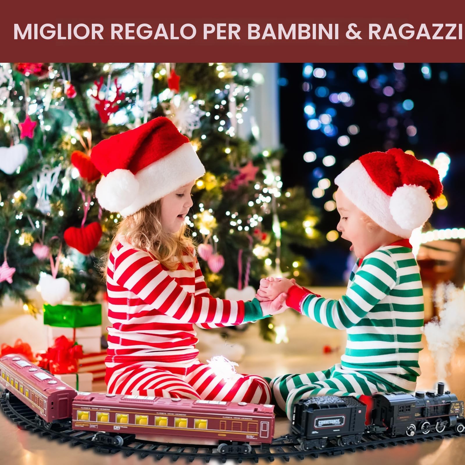 Set di treni per ragazzi in lega di metallo treni elettrici con locomotiva a vapore, kit ferroviari con fumo, luce e suoni regali di compleanno per bambini 3 4 5 6 7 8 anni + anni rosso