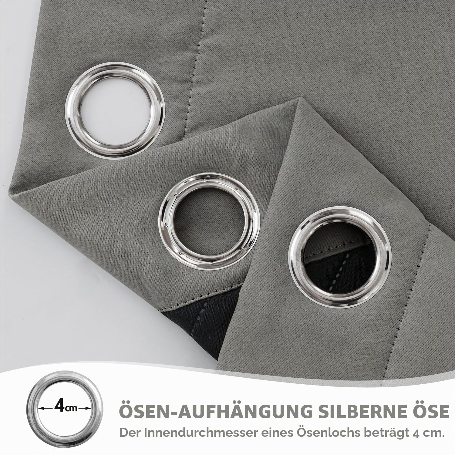 MIULEE Thermovorhang Ösen, Kälte Hitzeschutz, Grau 225x140 cm 1 Stück | Doppellagiger Blickdichter Thermovorhang mit Ösen, Kälte Hitzeschutz, Lärmdämmung und Verdunkelung