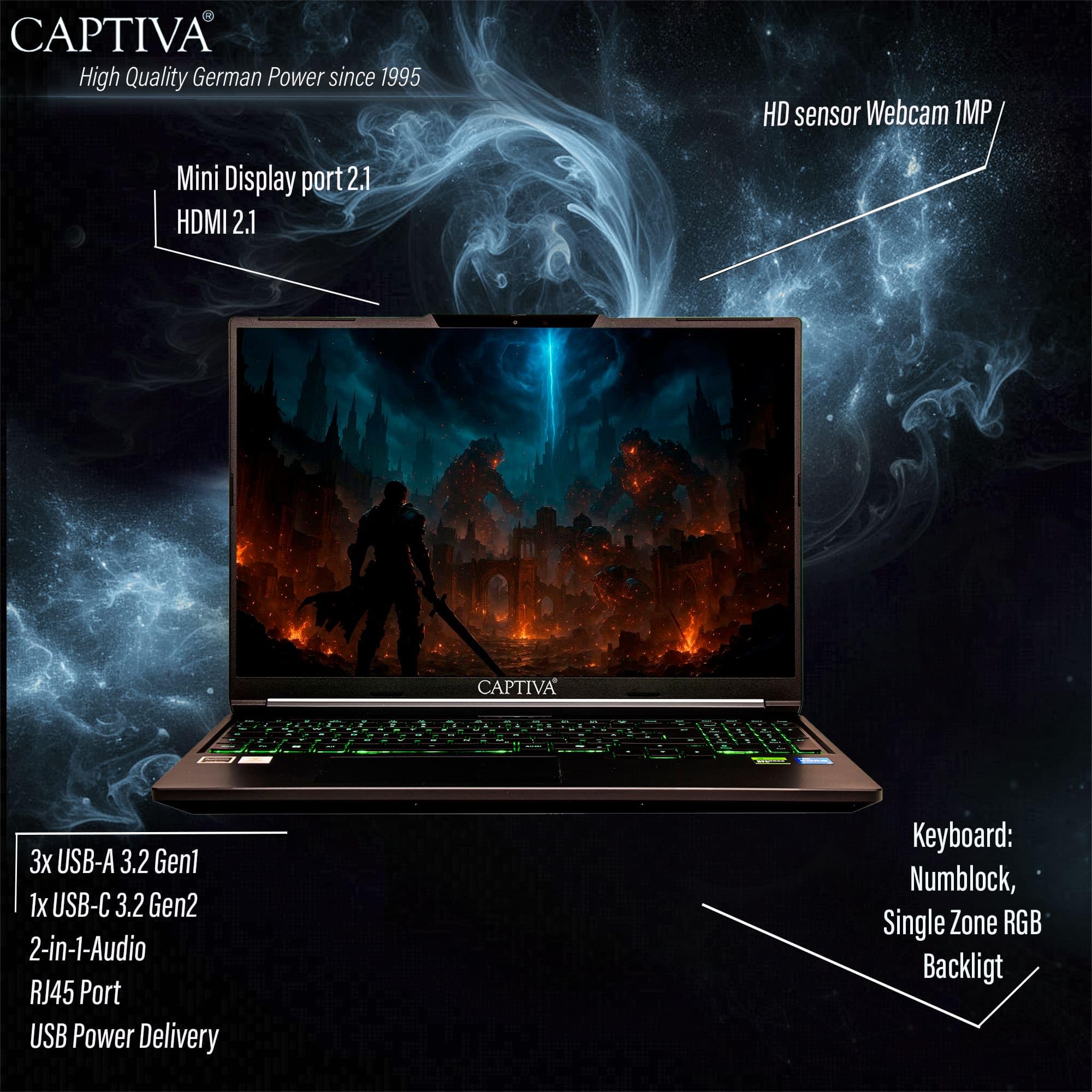 Captiva Notebook Entry Gaming I94-402GE | Intel Core i7 14650HX | 32GB DDR5 RAM | NVIDIA GeForce RTX 5060 8GB | 2 TB SSD | 16 Zoll WQXGA 180Hz | ohne OS