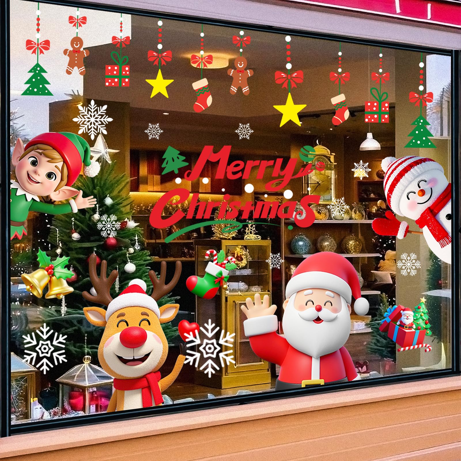 T&amp;W SAME FILM 117 PCS Christmas Window Clings Stickers for Glass