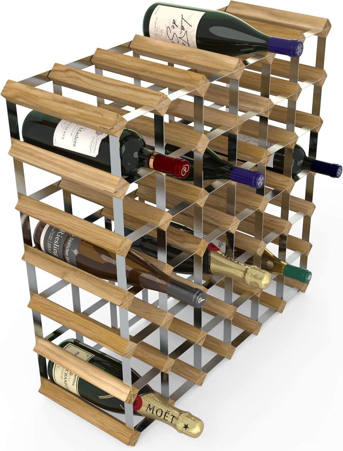 RTA Traditional Wine Rack Fully Assembled, Handsome FSC Natural Pine