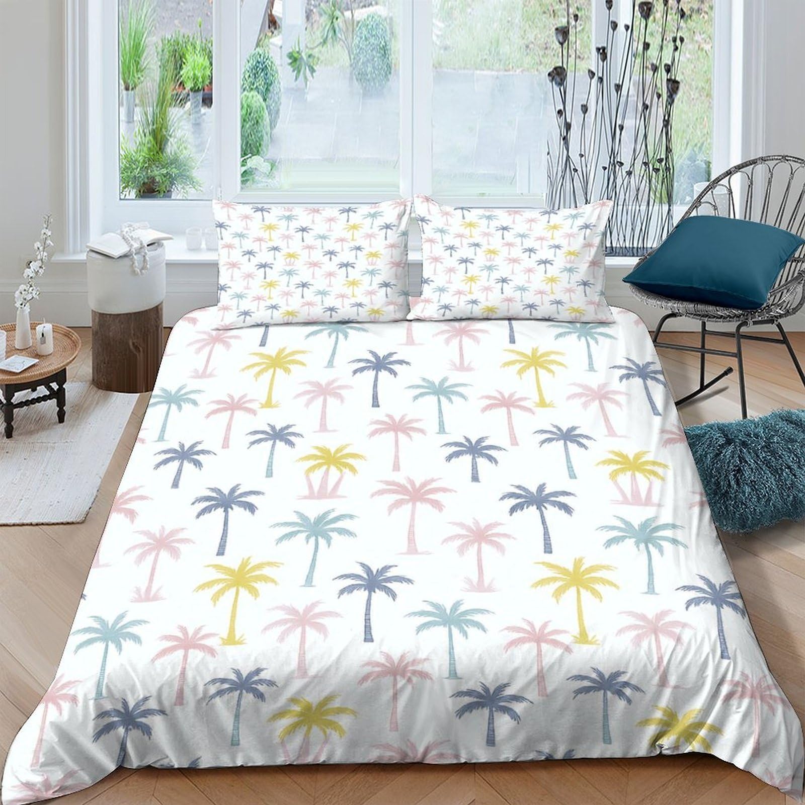 Ctjqhvkz Style-8 3D Printed Palm Tree Fitted Sheet Microfiber Soft Multicolor Tropical Forest Bed Sheet For Bedroom Guestroom Decor Mattress Cover Single（135X200cm）