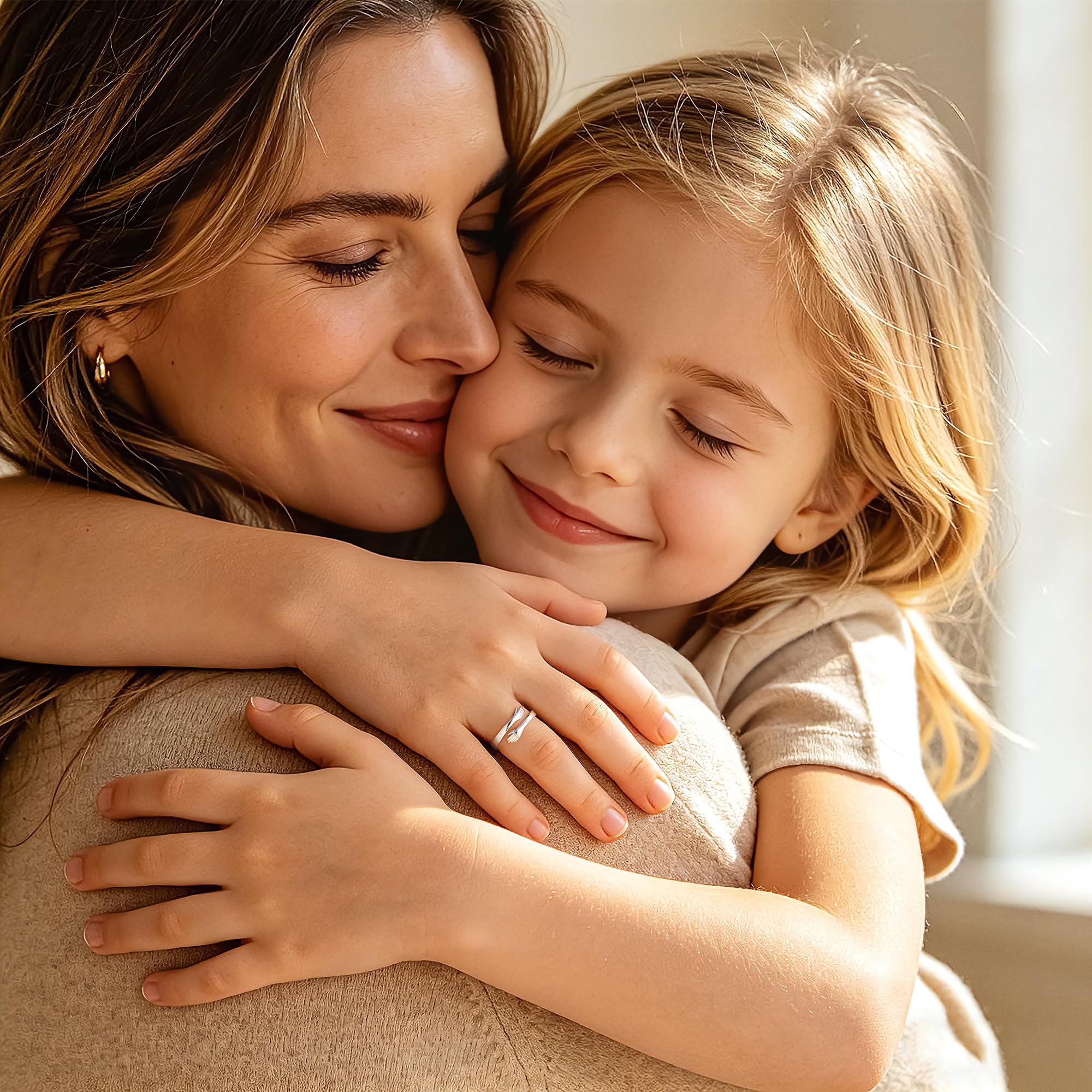 IEFLIFE Regalo per ragazze adolescenti, anello regolabile in argento per donne e ragazze, regalo di compleanno e laurea per figlia, nipote da mamma, nonna, ragazza adolescente, anello da abbraccio
