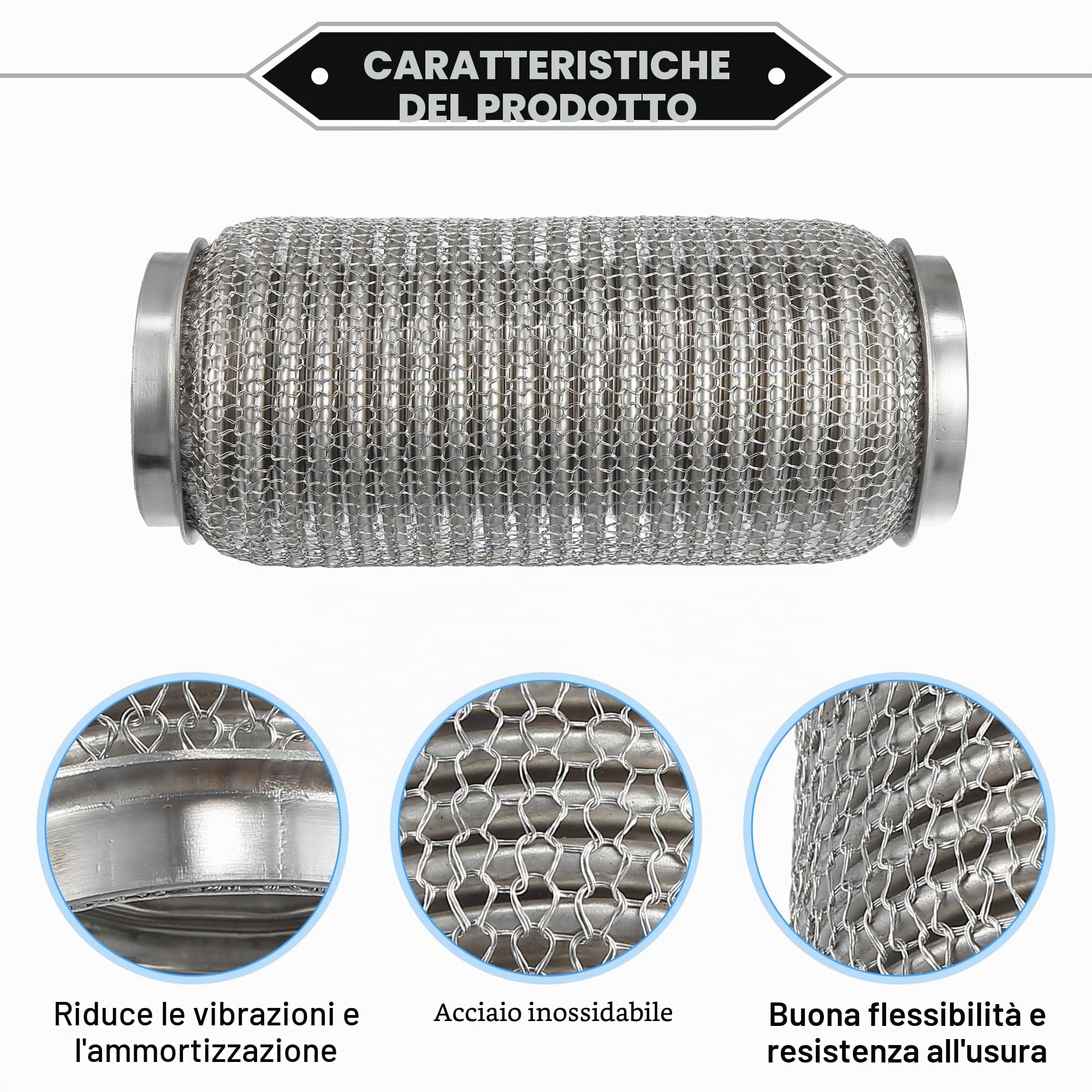 A ABSOPRO Auto Scarico Flessibile Tubo 1pc Universale Inossidabile | Argento, 63mmx203mm, Esterno 69mm, Universale Per Auto, Saldatura, Isolamento Rumore, Riduzione Vibrazioni, Non Per SUV