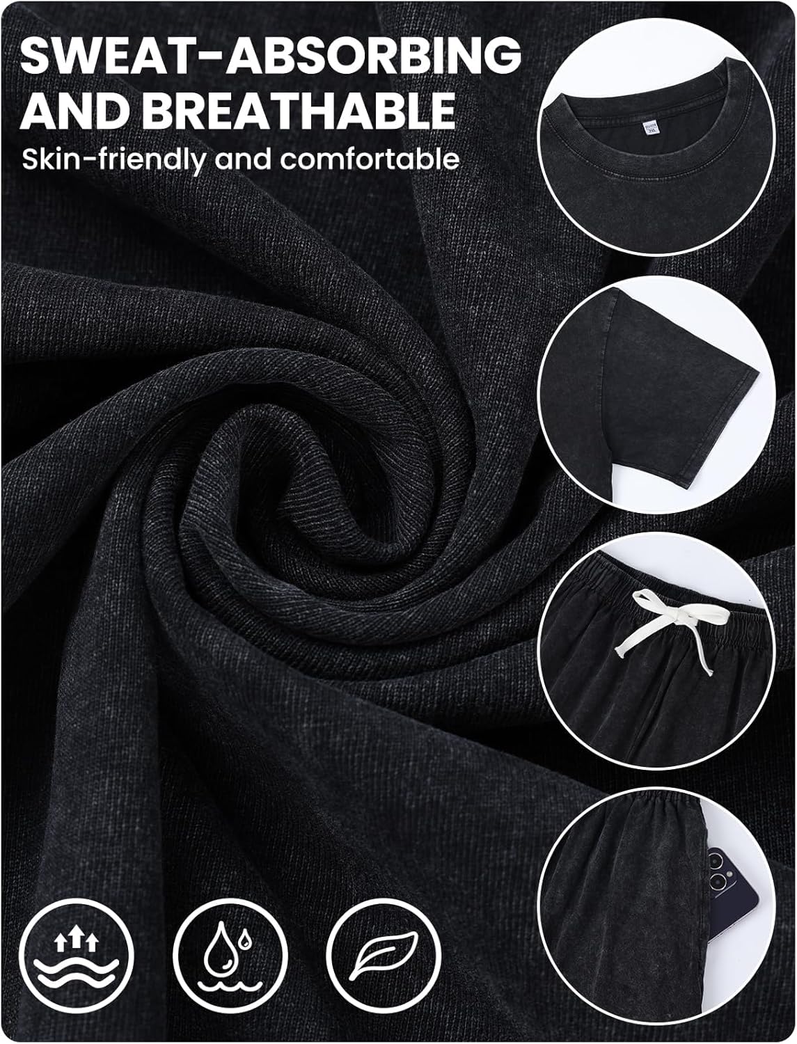 Arssm Mens Short Sets Outfits 2 Piece Summer Outfits Oversized T-Shirt Shorts Set Acid Wash Short Sleeve Tracksuit - Image 2