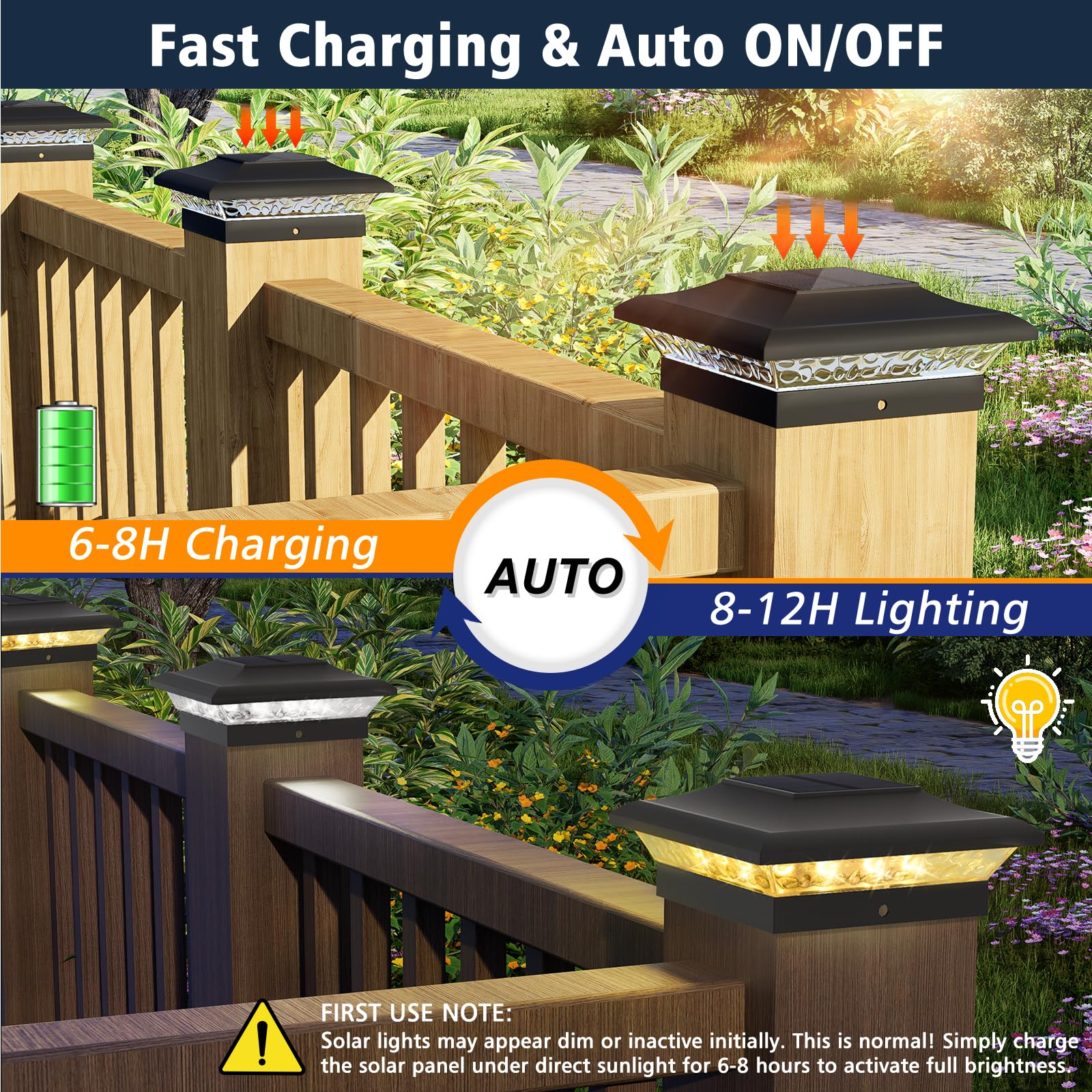 T-SUNUS Luces Solares para Poste Exterior, Farola Solar de Poste 9x9 10x10, Lámparas para Postes Exterior IP65 Resistente para Vallas Madera Plataformas Jardin, 4 Piezas (3000K/6000K)