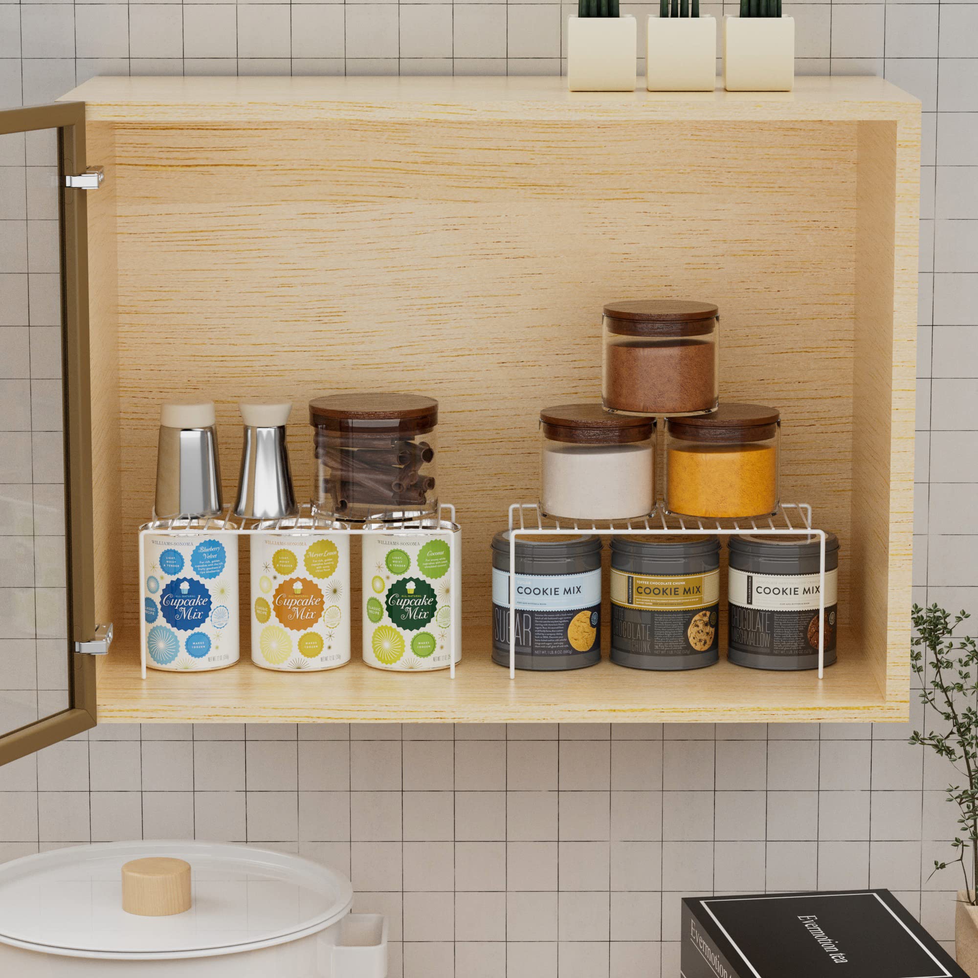 Set Di 2 Organizer Per Mensole Da Cucina In Filo Metallico Bianco 40x24x15 Cm - Ripiani Salvaspazio Per Dispensa E Frigorifero - 3