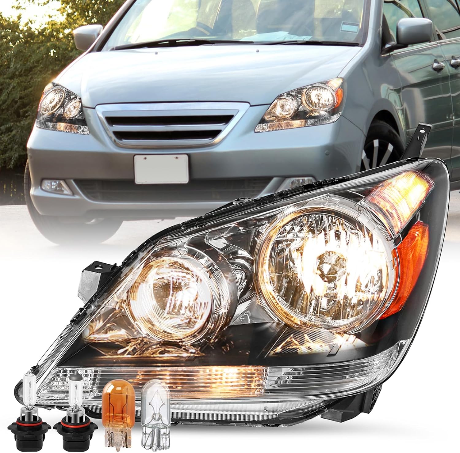 SOCKIR Headlight Assembly for 2005 2006 2007 2008 2009 2010 Honda Odyssey Factory Halogen Headlamp W/Bulbs Left Driver Side