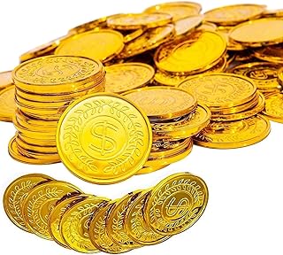 100Pcs Plastic Gold Coins, Pirate Gold Coins Commemorative Gold Coins for Party Bags,Party Favours, Classroom Reward, Trea...