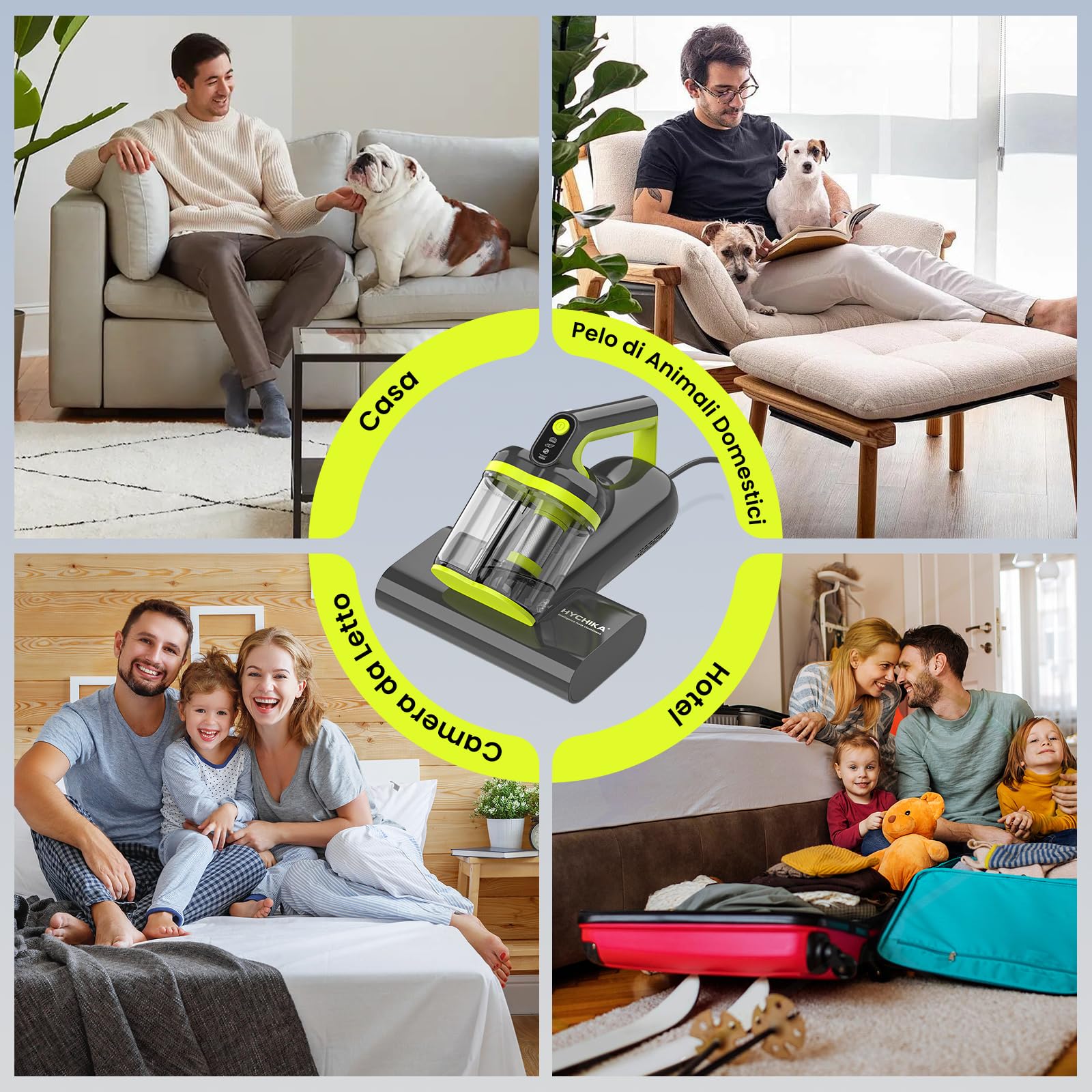HYCHIKA Battimaterasso - 16kPa Aspirapolvere per materassi Antiacaro con luce UV-C,ad ultrasuoni,60°C, aria calda,doppio ciclone, rimuove il 99,2% degli allergeni, per materassi, letti,divani