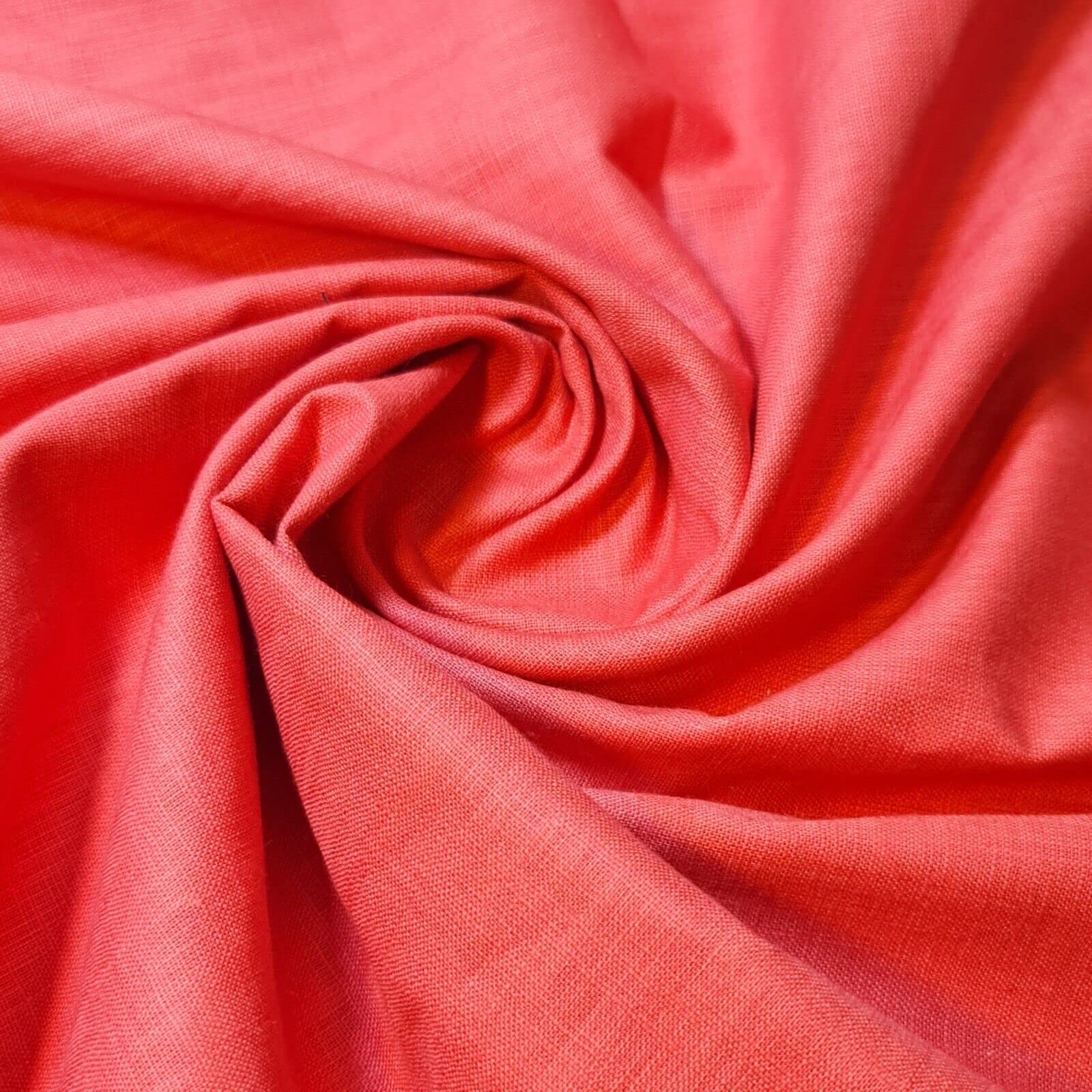 *Clearance* Plain 100% Cotton Linen Fabric Craft Dress Quilting Material 58" (Coral)