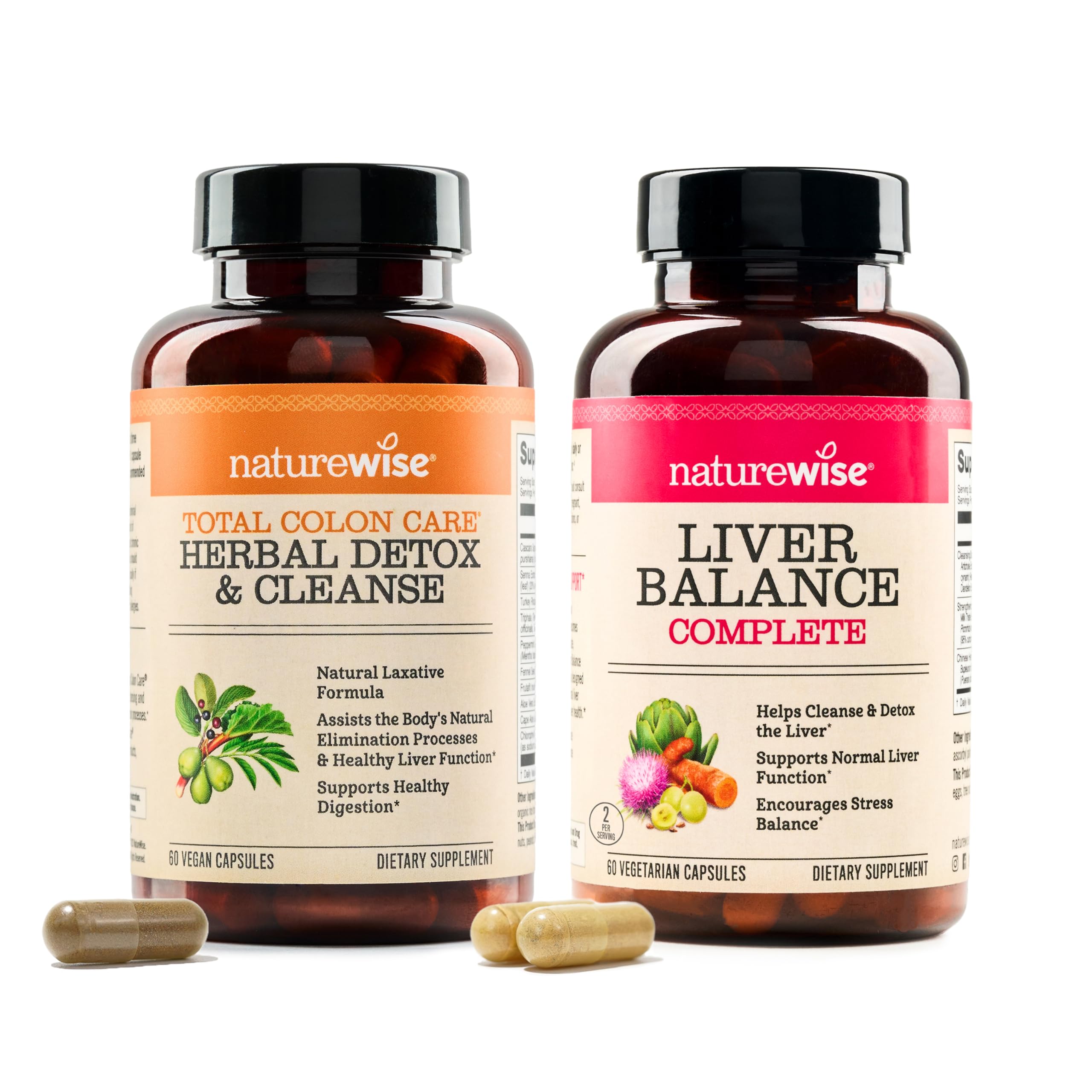NatureWise [1] Total Colon Care Herbal Cleanse - Non-GMO - 60 Capsules[60-Day Supply] + [1] Liver Balance - Milk Thistle, Dandelion, Turmeric - 60 Capsules[30-D