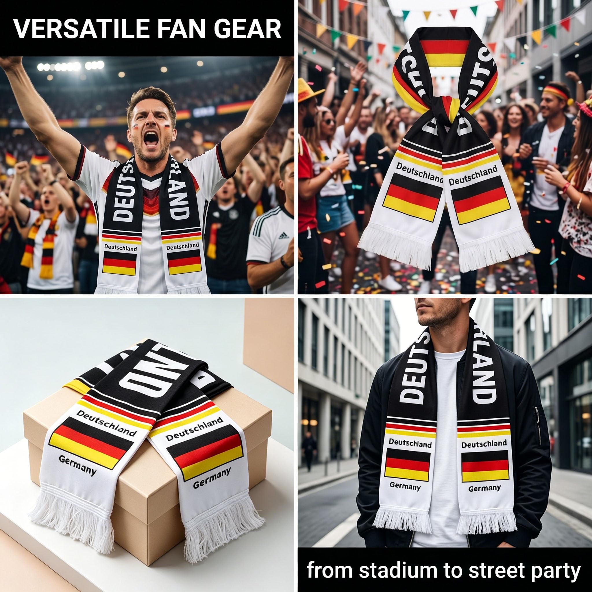 Sciarpa Germania Nera Rossa Oro 2 Pezzi, Sciarpe tifosi tedeschi