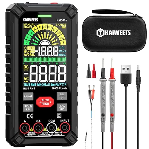 KAIWEETS Digital Multimeter 10000 Counts TRMS Auto Ranging, Rechargeable Smart Multimeter, Color LCD Screen Volt Meter, Measures Voltage, Current, Resistance, Continuity, Capacitance, Frequency