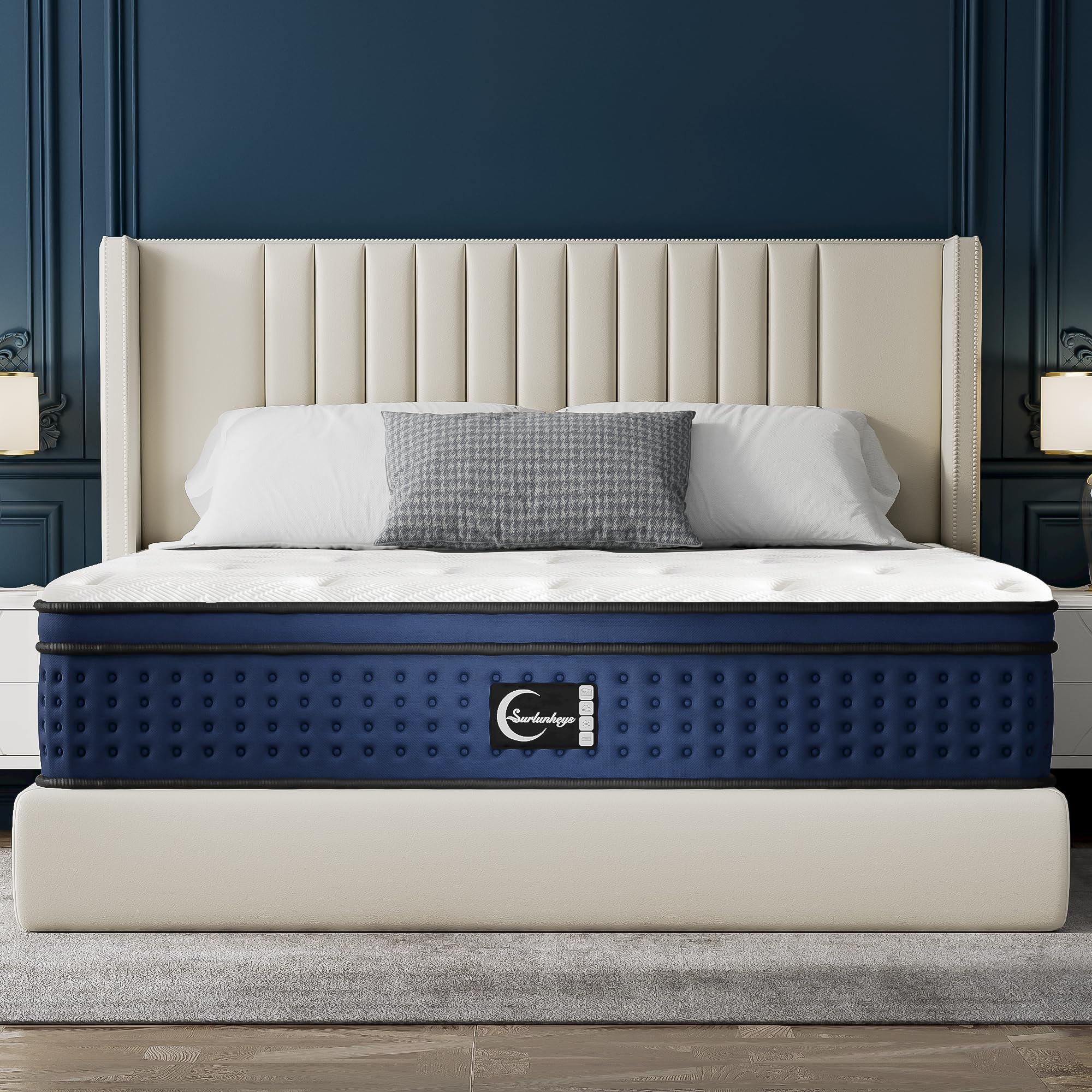 SURLUNKEYS 14 Inch Memory Foam Hybrid Mattress, Medium-Firm King Mattress with Reinforced Edge Support and 9 Premium Layers, Pressure Relief