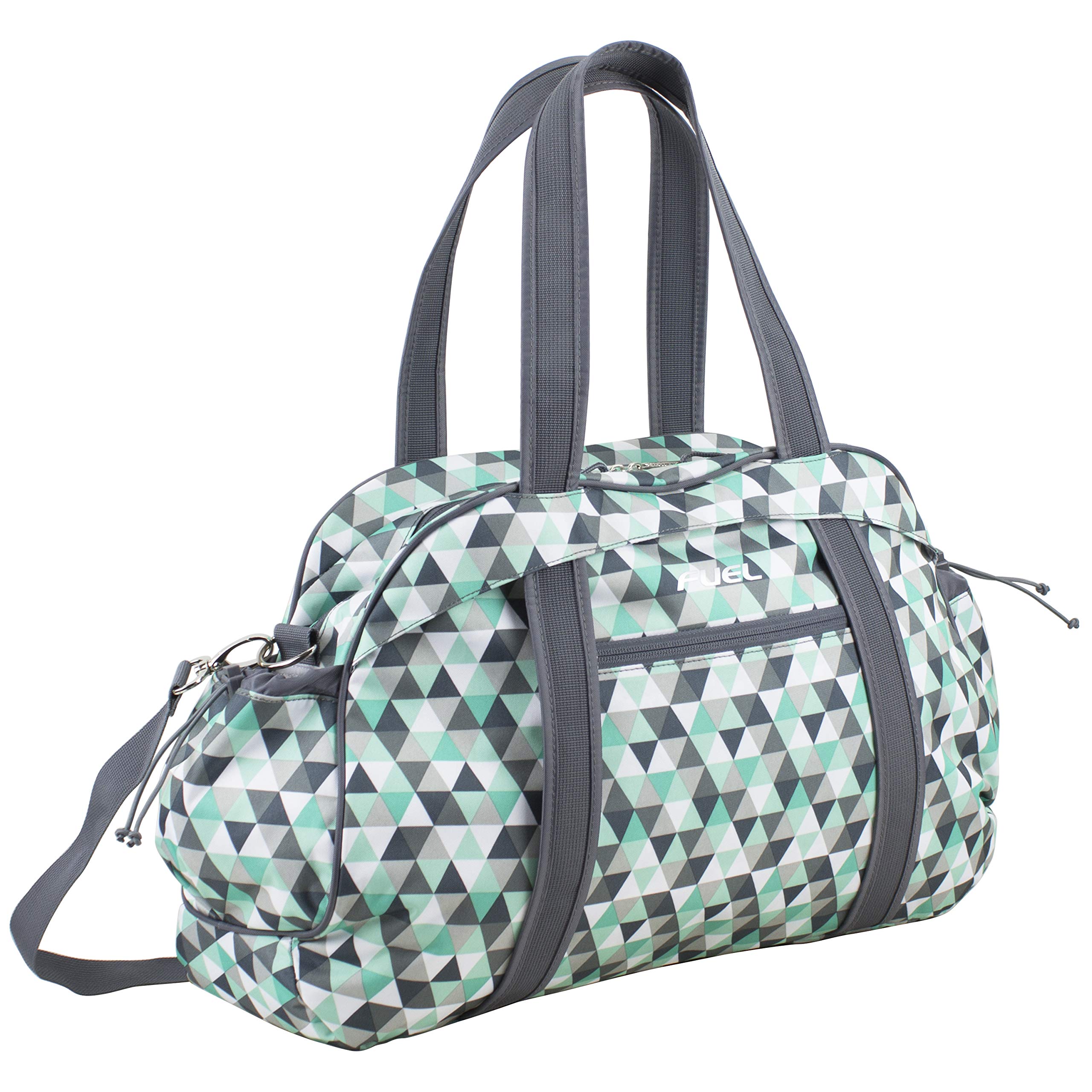Fuel Sport Carryall Duffel For Gym, Travel or Weekend get-away, Mint Diamond Crystal Print/Gray Trim