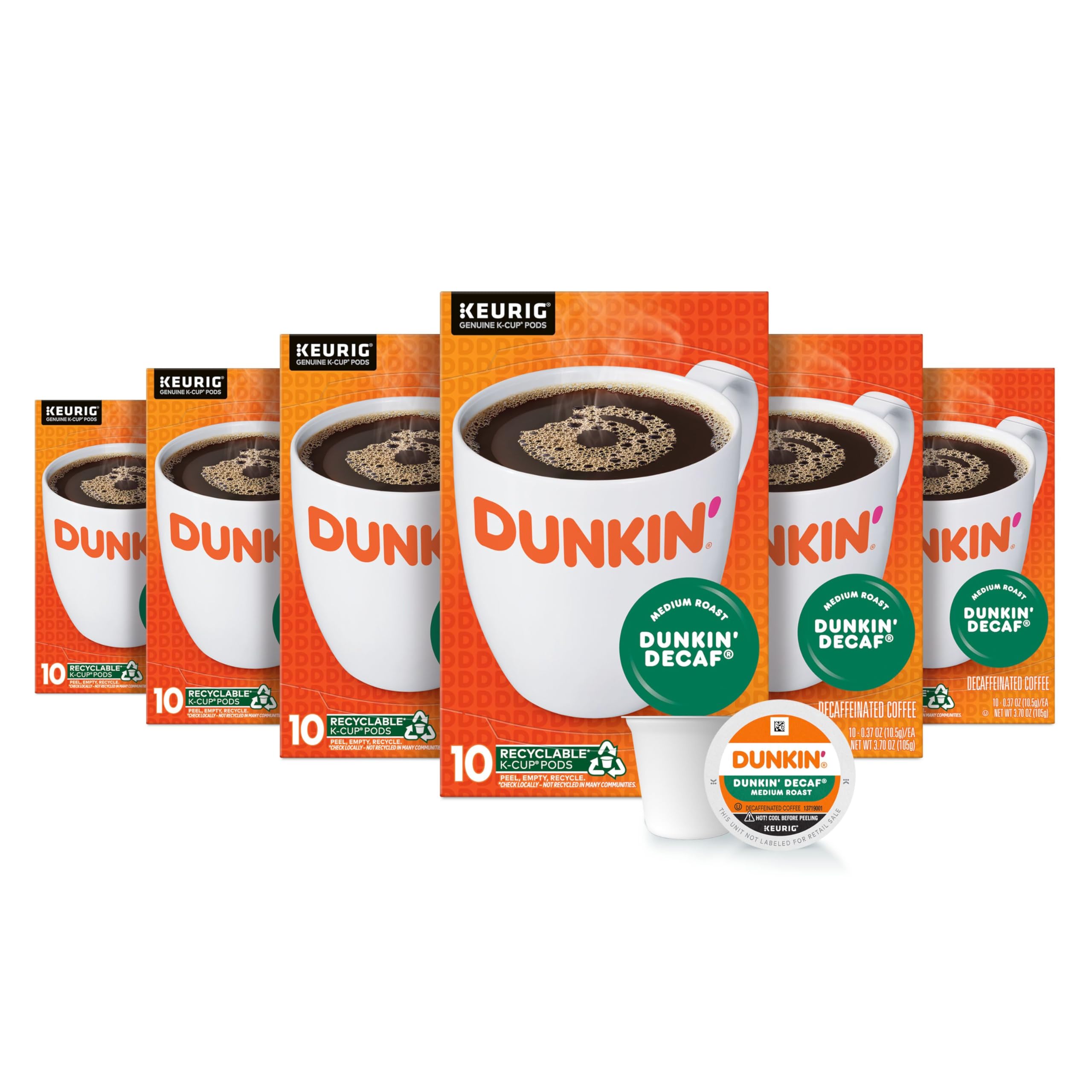 Dunkin' Decaf Medium Roast Coffee, 60 Keurig K-Cup Pods