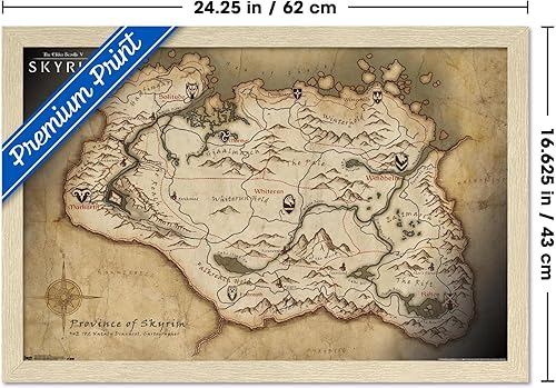 Vista 18 de The Elder Scrolls V: Skyrim - Póster de pared de mapa, 34 pulgadas de largo x 22.4 pulgadas de ancho, versión enmarcada de madera de granero Versión