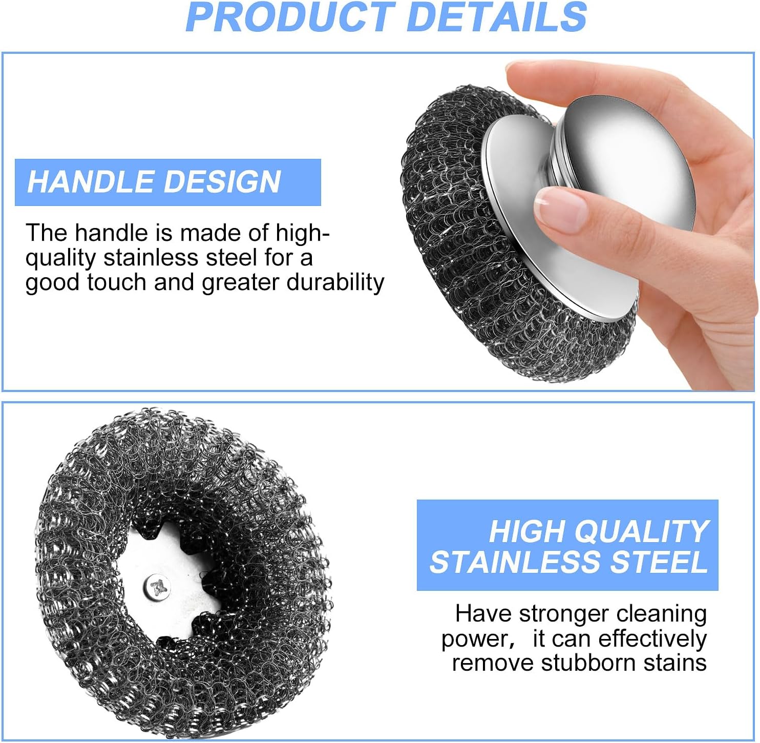 Stainl Steel Wool Scrubber with Handle, 4 Replacement Steel Scrubber