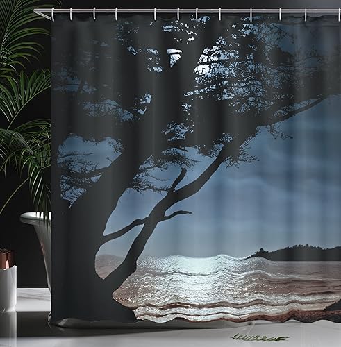 Miniatura 3 de Ambesonne Nature Scenery Art Decorations Collection, Rocks Water Spring Sunset Ocean Waves Cave Waterfall Picture, Cloth Bathroom Shower Curse,